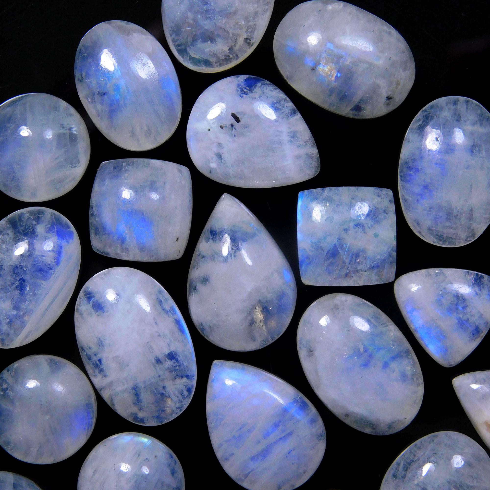 26 Pcs 231 Cts Natural Rainbow Moonstone Gemstone Cabochon Lot 12x12-19x12mm13948