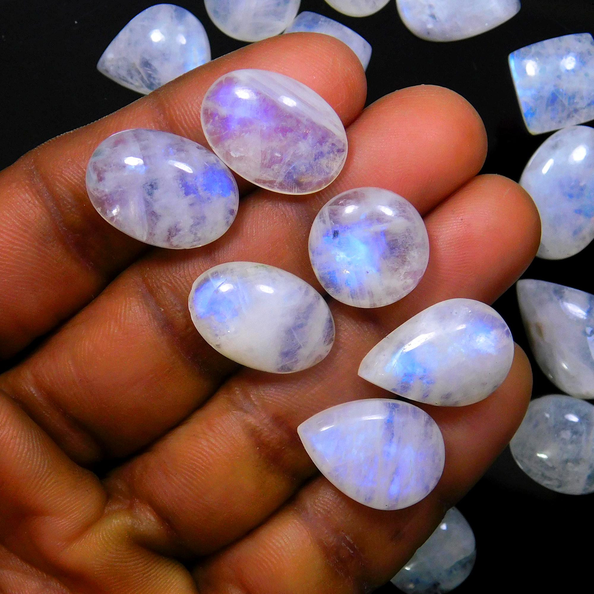 26 Pcs 231 Cts Natural Rainbow Moonstone Gemstone Cabochon Lot 12x12-19x12mm13948