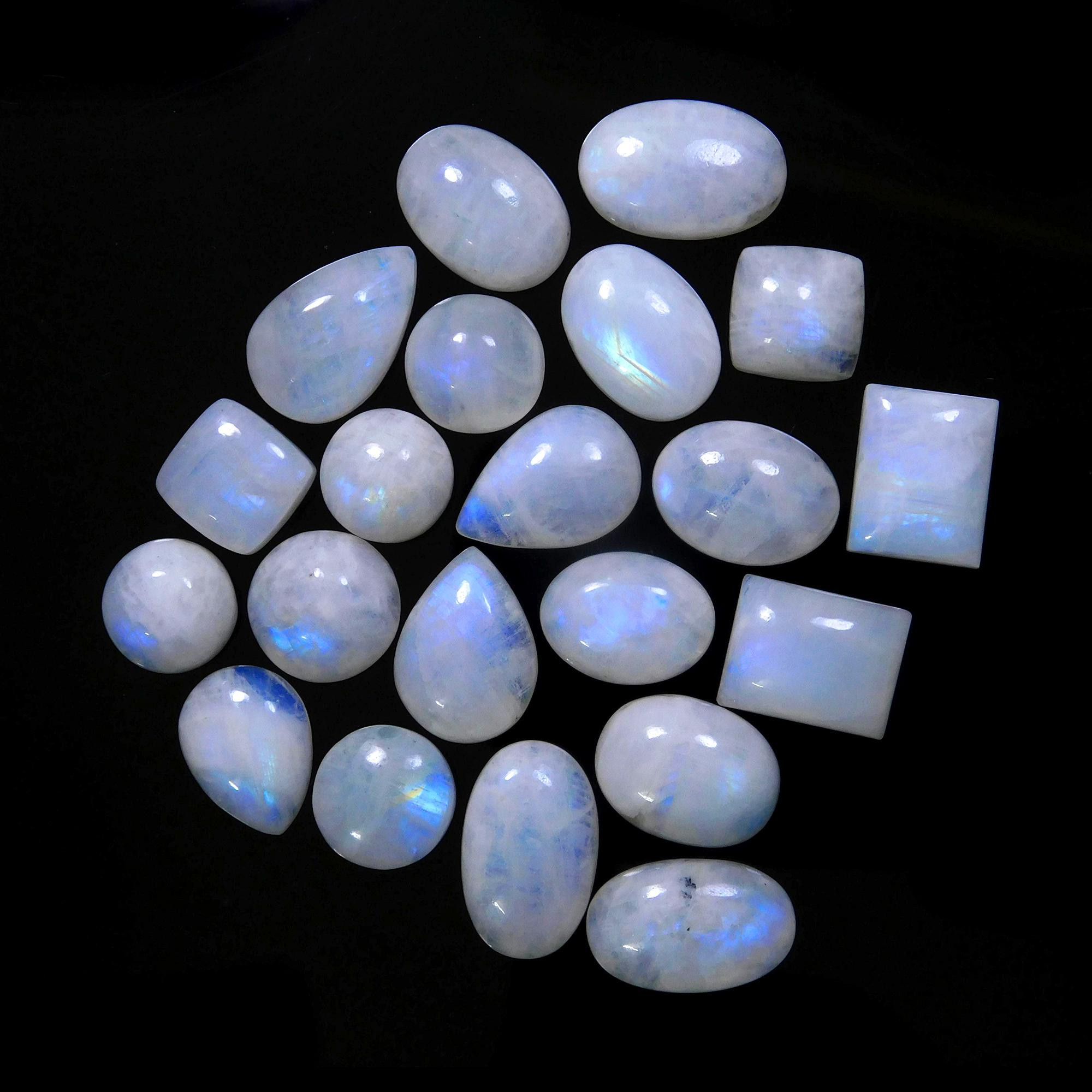 21 Pcs 215 Cts Natural Rainbow Moonstone Gemstone Cabochon Lot 11x11-19x12mm13949