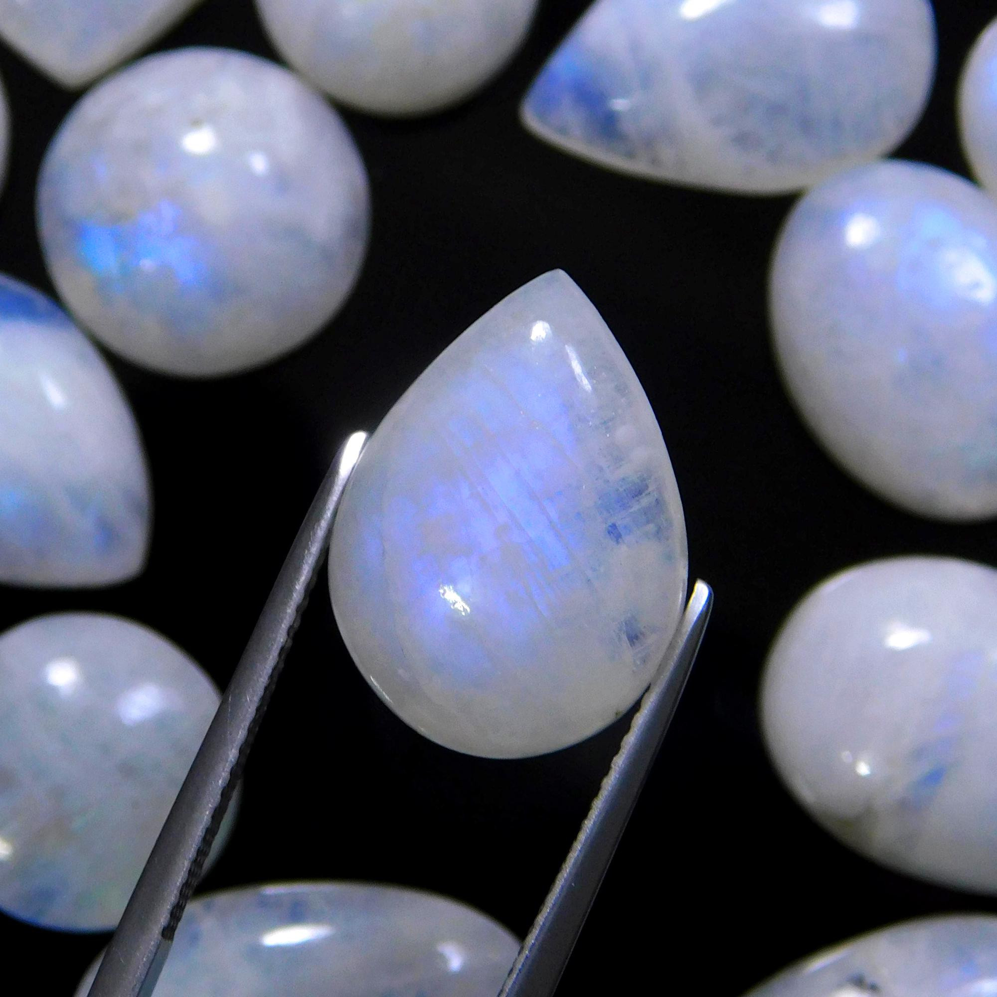 21 Pcs 215 Cts Natural Rainbow Moonstone Gemstone Cabochon Lot 11x11-19x12mm13949
