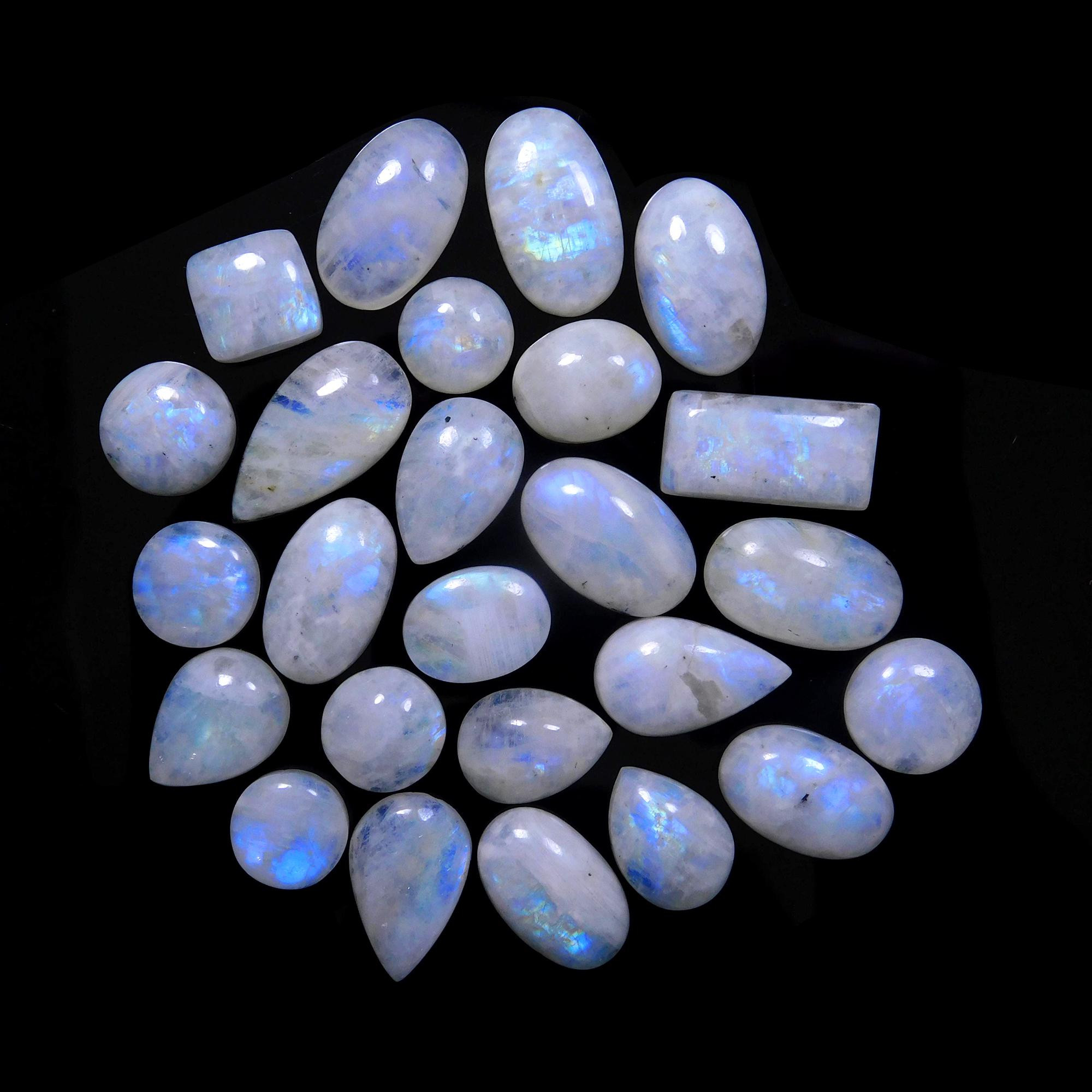 25 Pcs 268 Cts Natural Rainbow Moonstone Gemstone Cabochon Lot 11x11-21x12mm13950