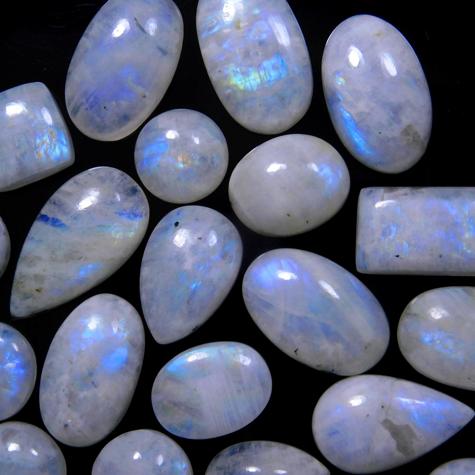 25 Pcs 268 Cts Natural Rainbow Moonstone Gemstone Cabochon Lot 11x11-21x12mm13950