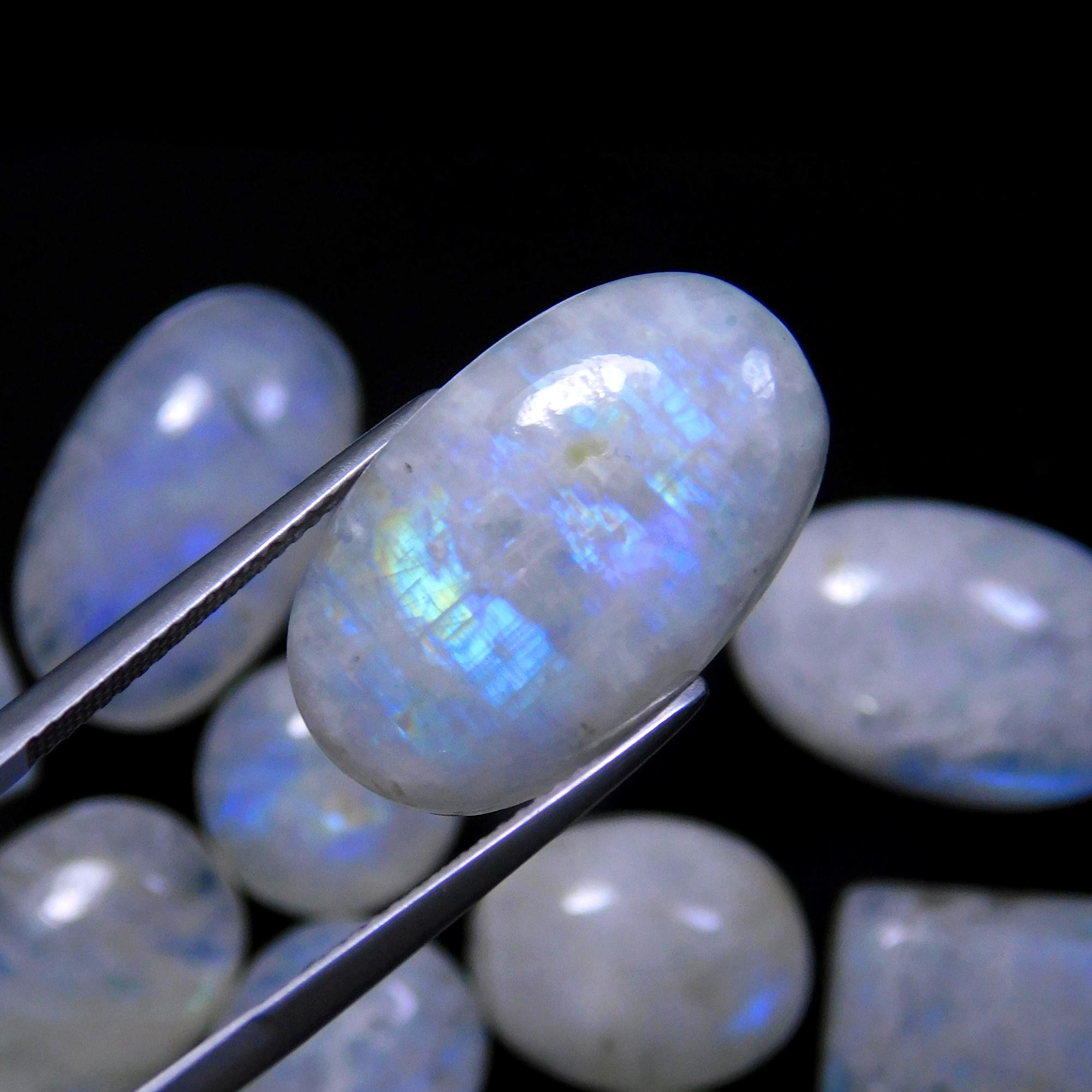 25 Pcs 268 Cts Natural Rainbow Moonstone Gemstone Cabochon Lot 11x11-21x12mm13950