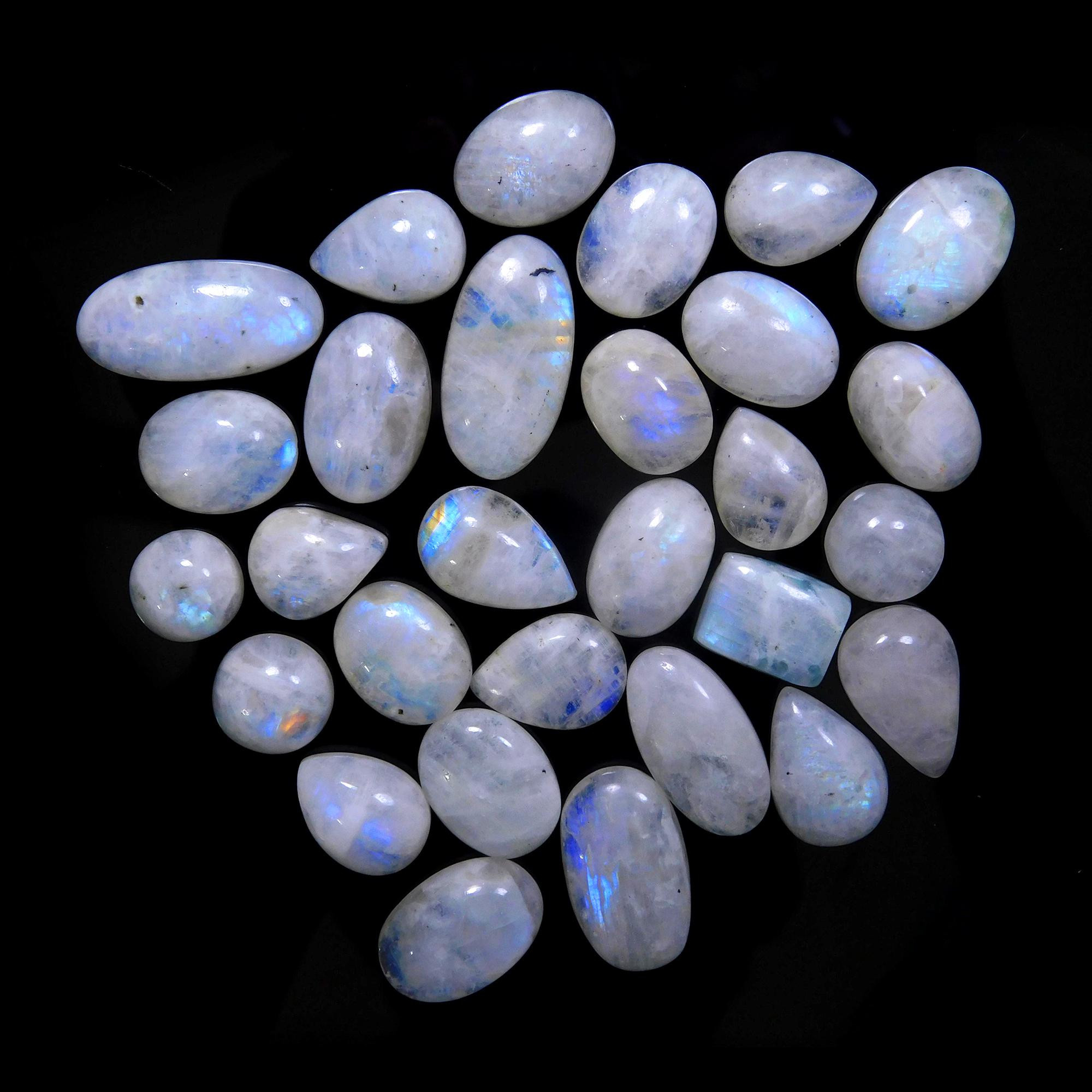 29 Pcs 339 Cts Natural Rainbow Moonstone Gemstone Cabochon Lot 11x11-25x13mm13951