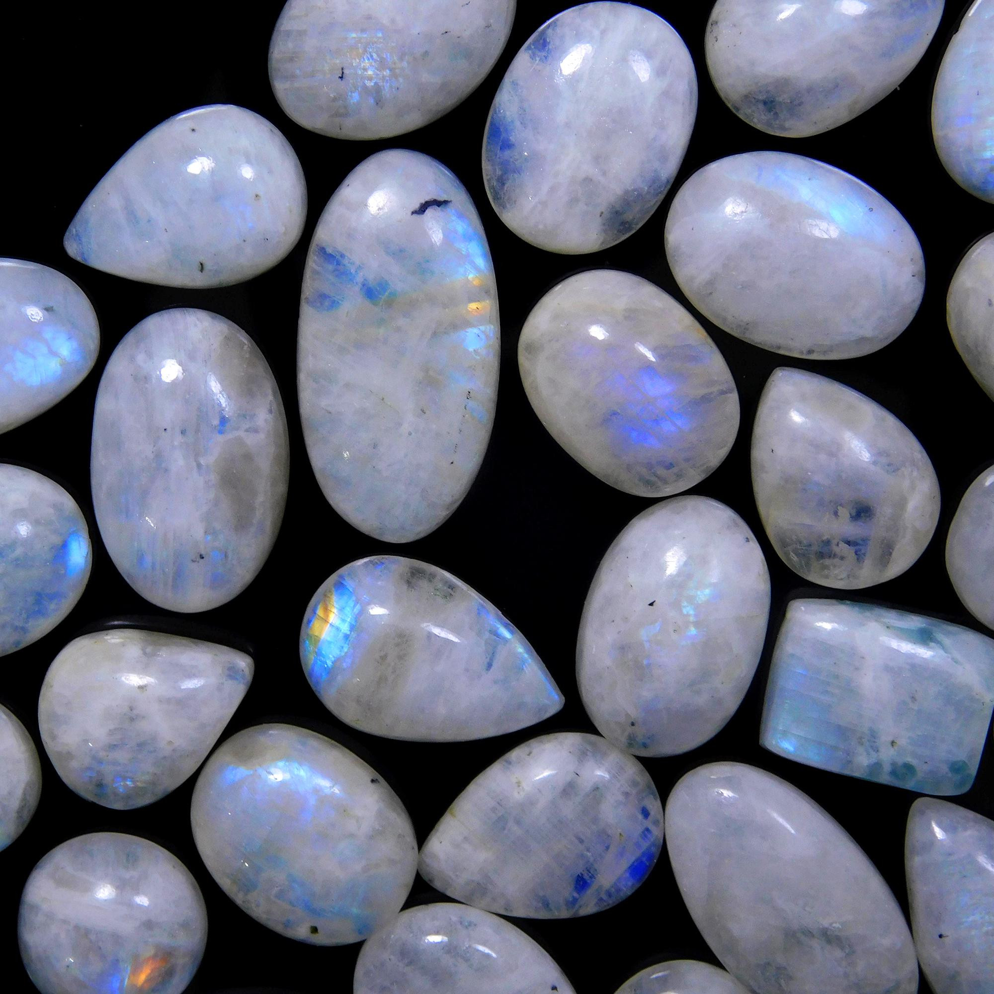 29 Pcs 339 Cts Natural Rainbow Moonstone Gemstone Cabochon Lot 11x11-25x13mm13951