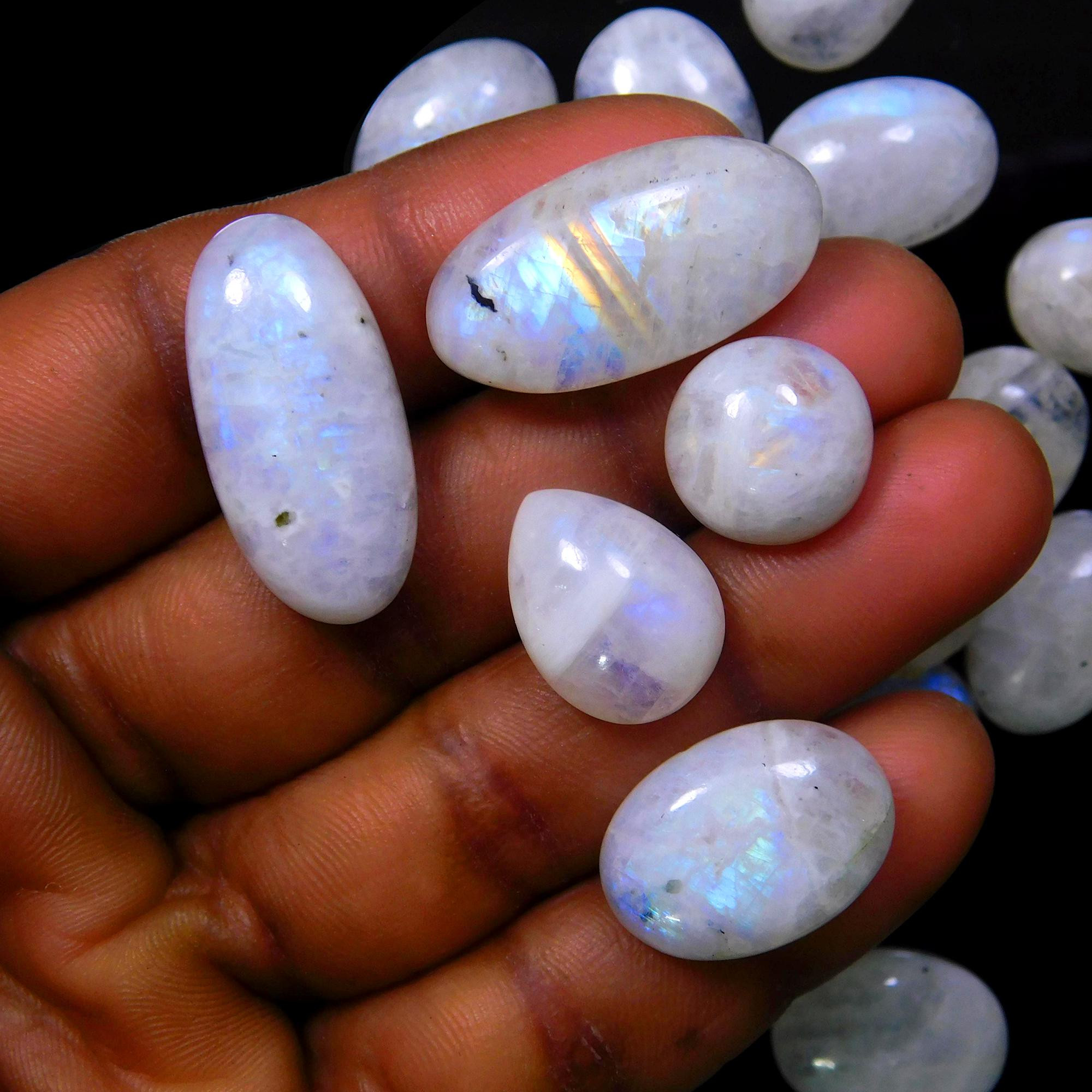 29 Pcs 339 Cts Natural Rainbow Moonstone Gemstone Cabochon Lot 11x11-25x13mm13951
