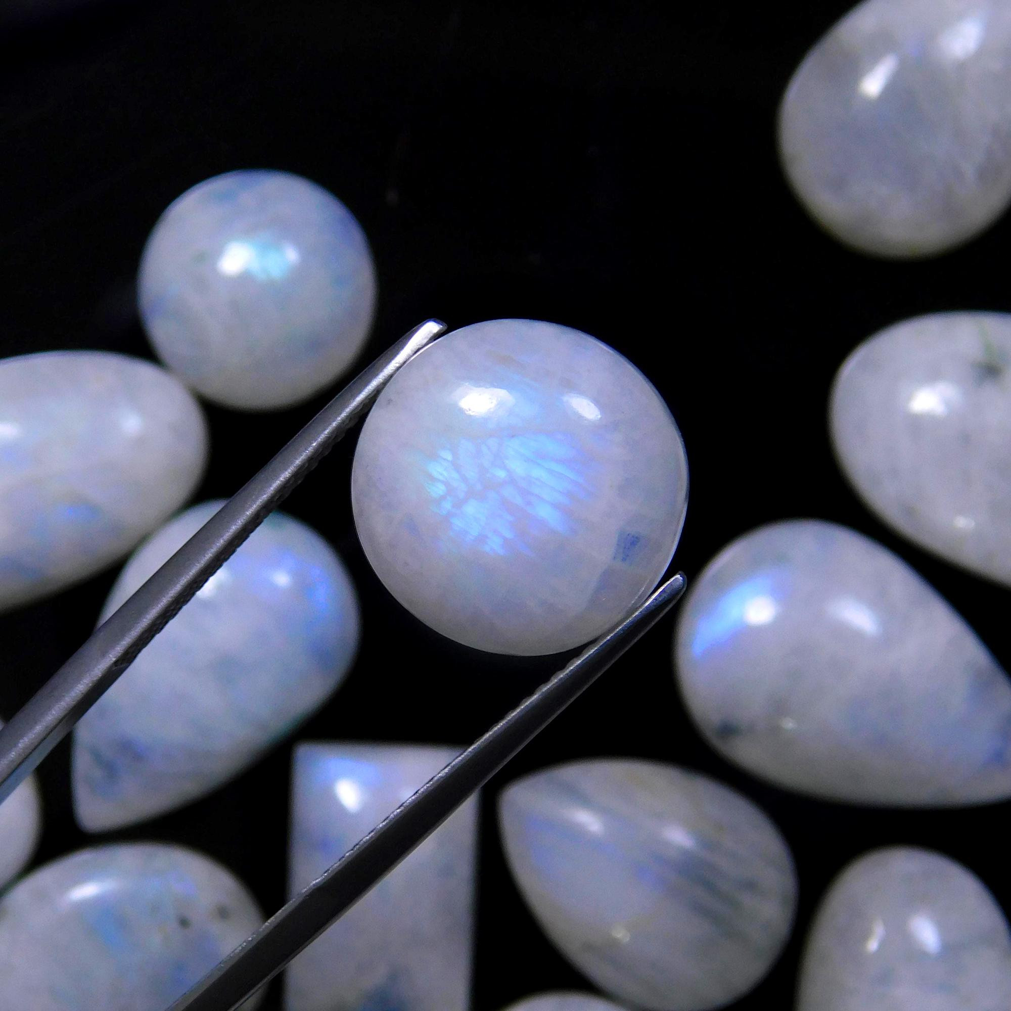 35 Pcs 356 Cts Natural Rainbow Moonstone Gemstone Cabochon Lot 11x11-24x11mm13952