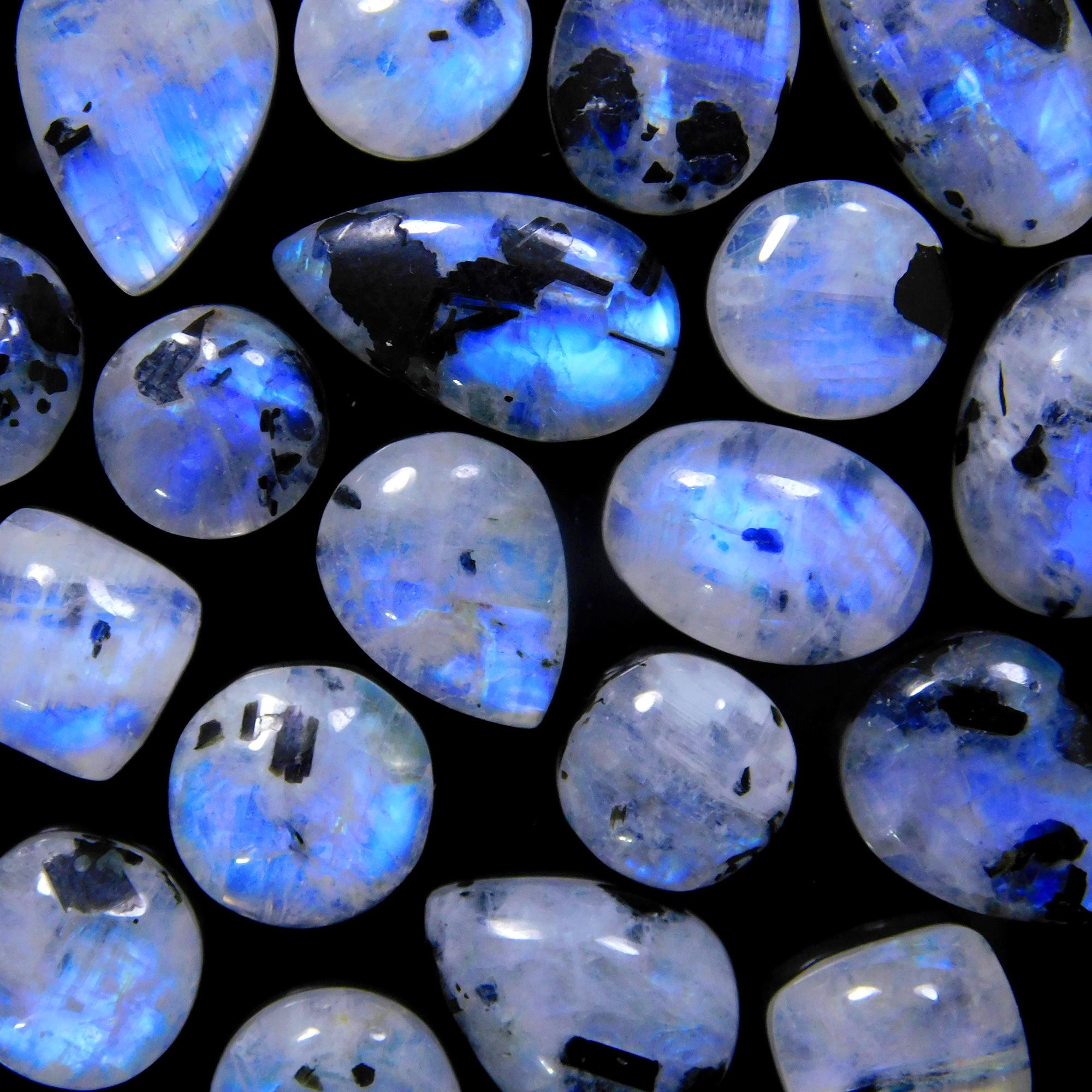 19 Pcs 116 Cts Natural Rainbow Moonstone Gemstone Cabochon Lot 9x9-17x9mm13953