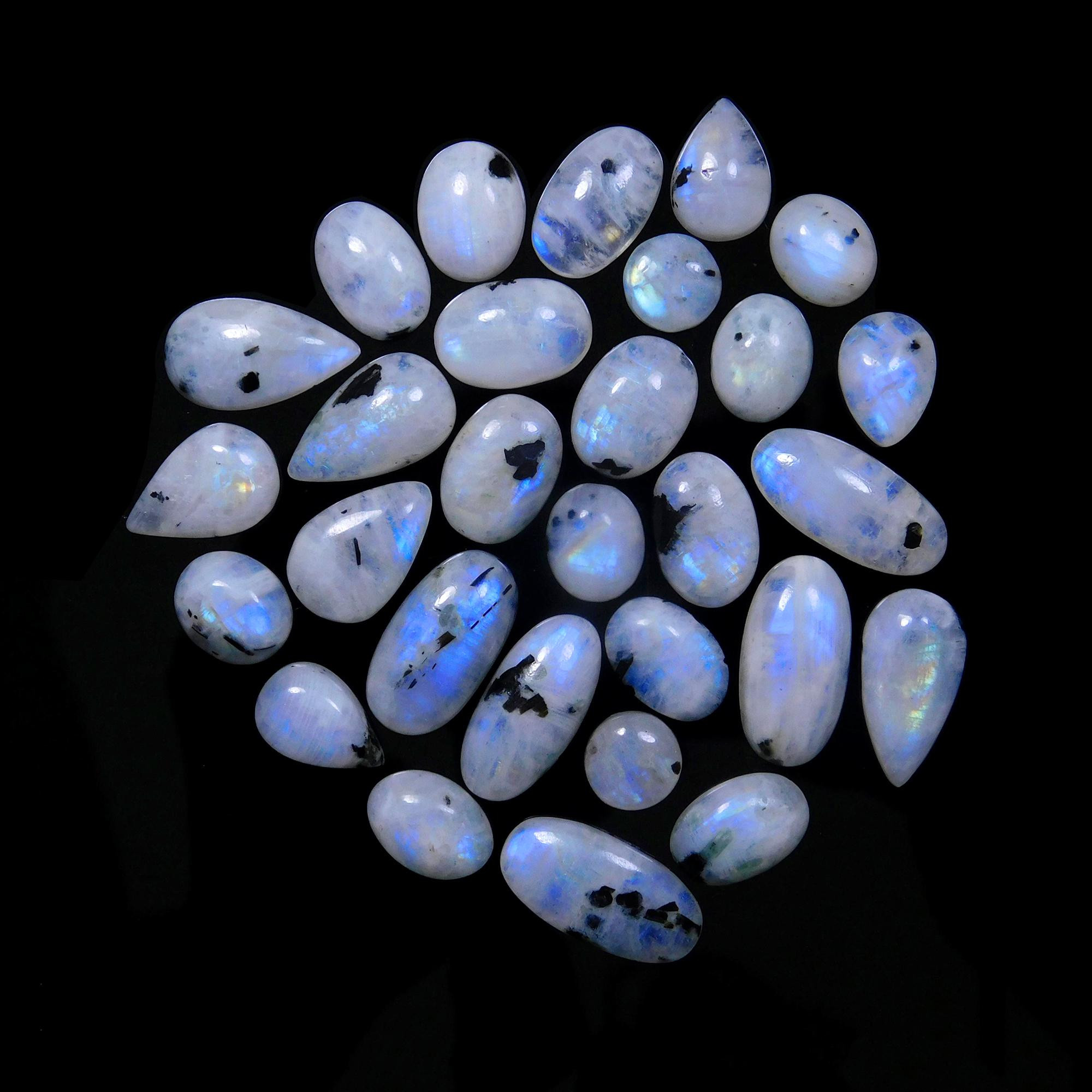 29 Pcs 219 Cts Natural Rainbow Moonstone Gemstone Cabochon Lot 9x9-21x10mm13955