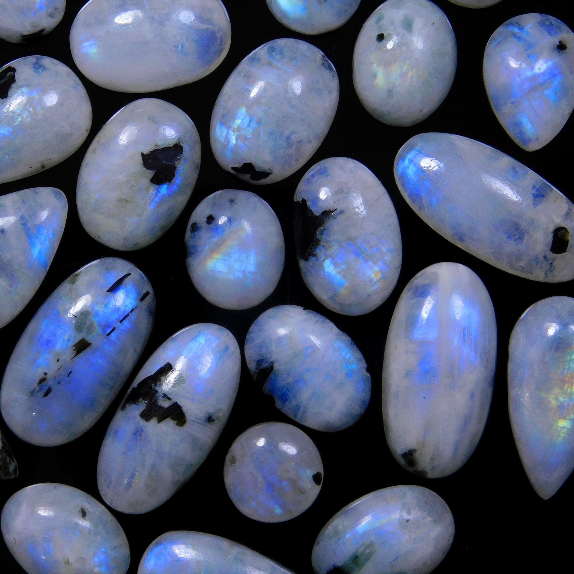 29 Pcs 219 Cts Natural Rainbow Moonstone Gemstone Cabochon Lot 9x9-21x10mm13955