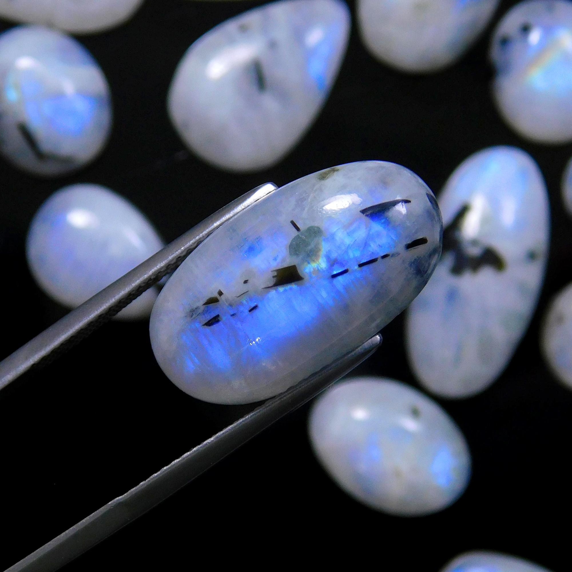 29 Pcs 219 Cts Natural Rainbow Moonstone Gemstone Cabochon Lot 9x9-21x10mm13955