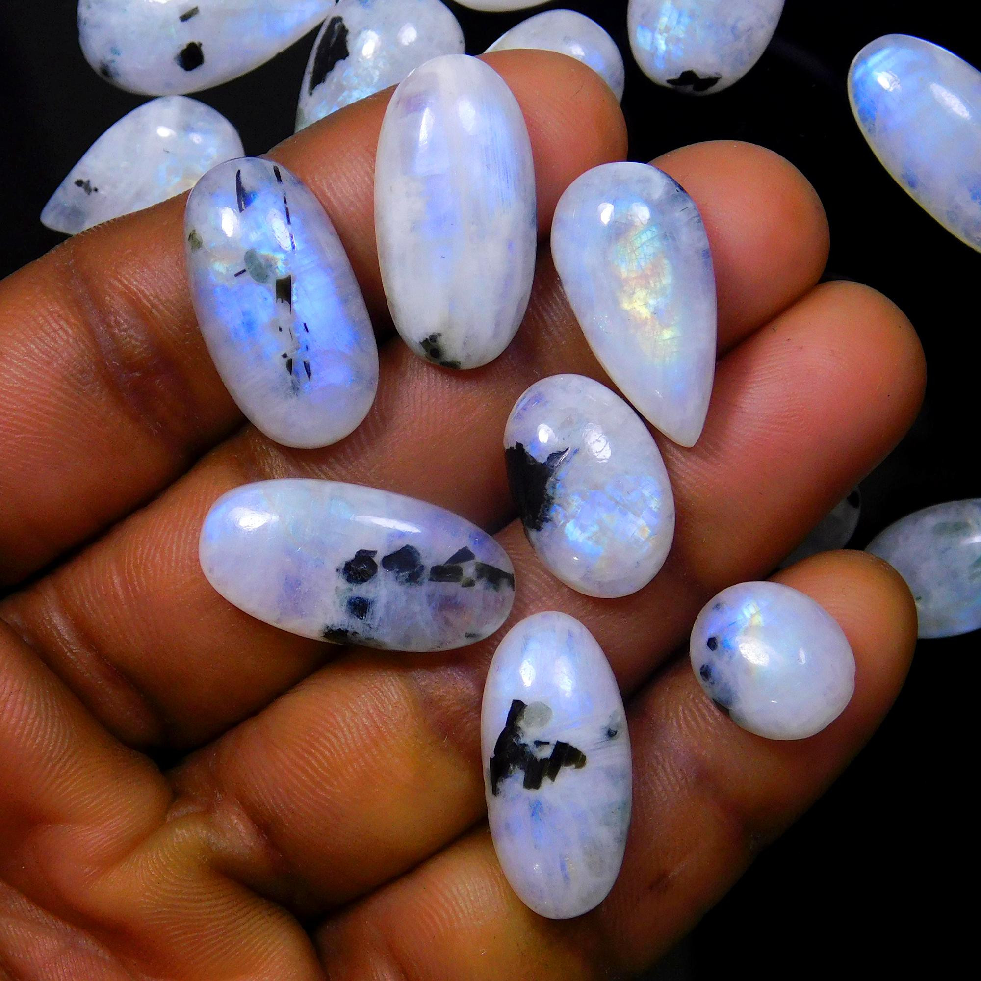 29 Pcs 219 Cts Natural Rainbow Moonstone Gemstone Cabochon Lot 9x9-21x10mm13955