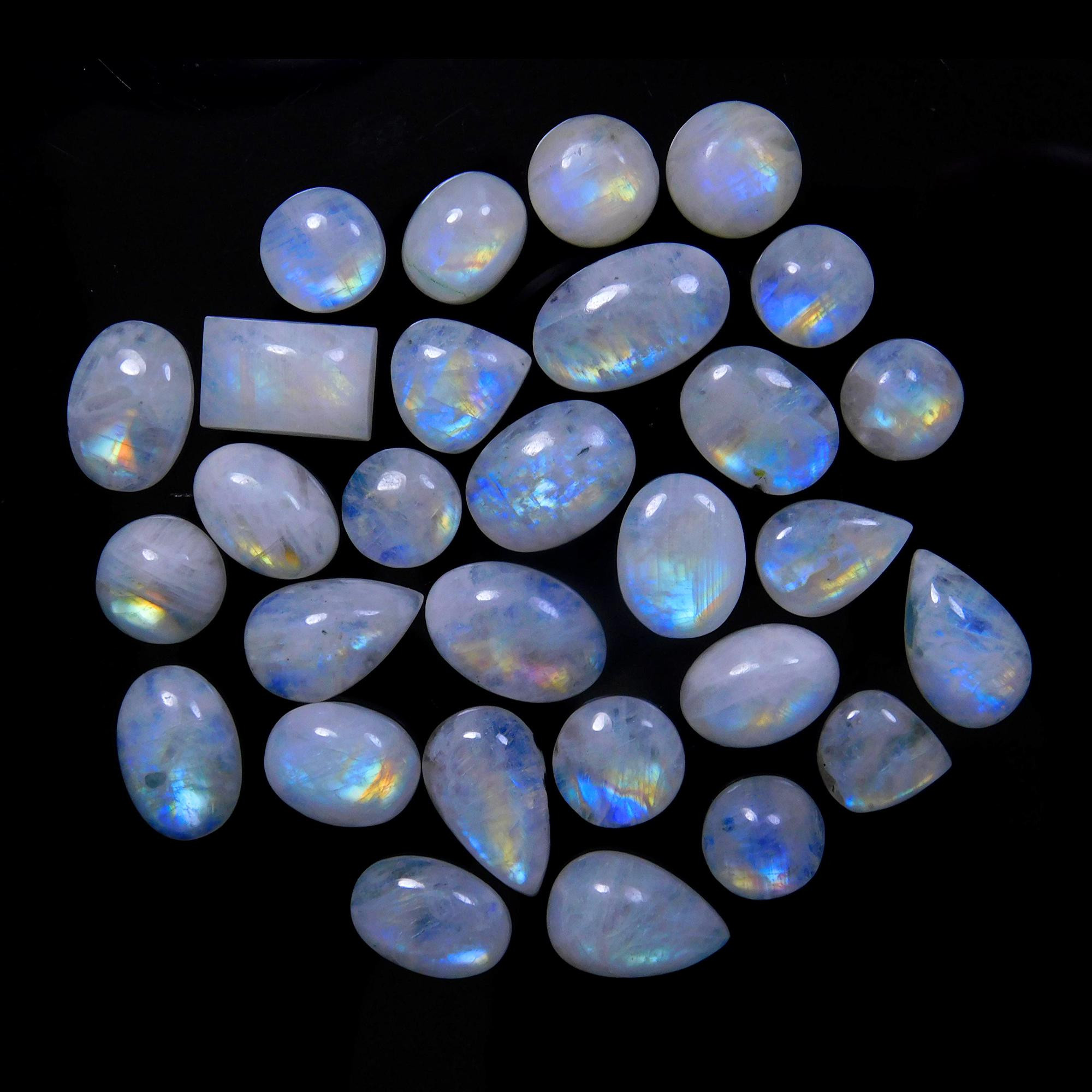 29 Pcs 180 Cts Natural Rainbow Moonstone Gemstone Cabochon Lot 9x9-17x10mm13957