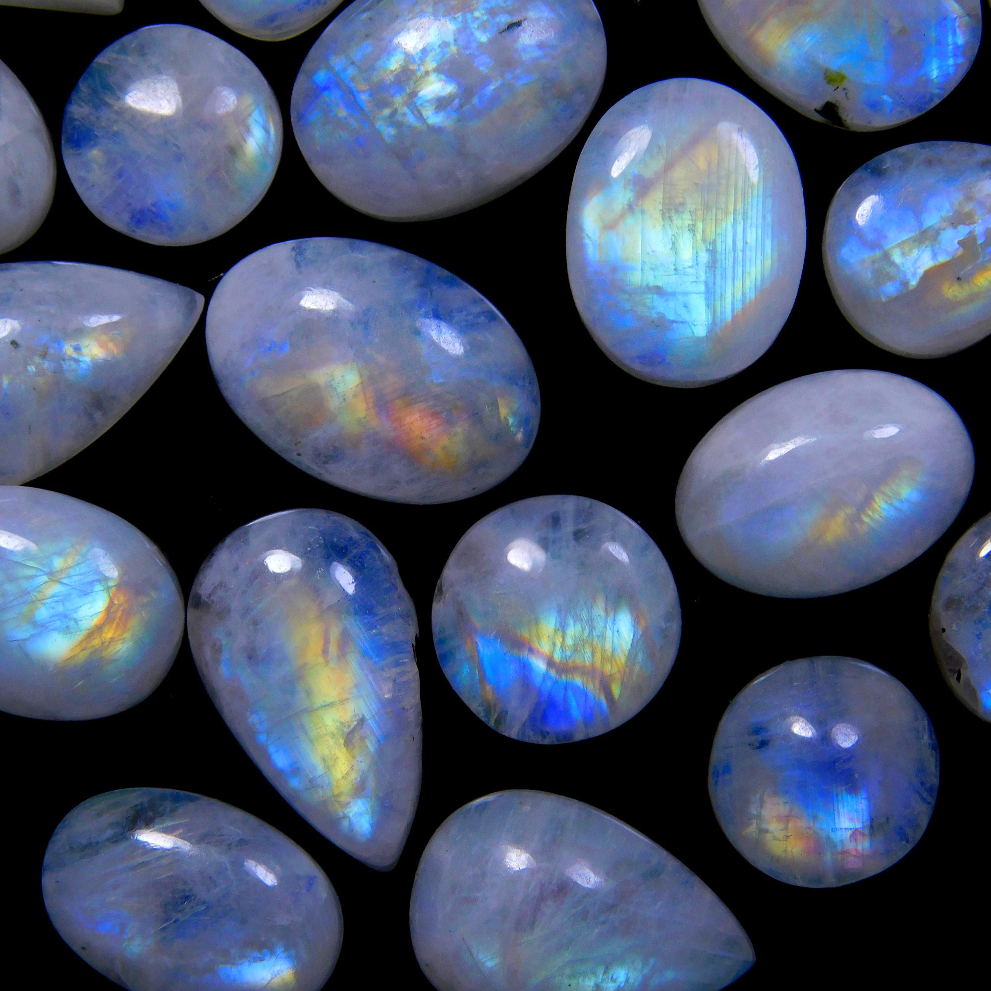29 Pcs 180 Cts Natural Rainbow Moonstone Gemstone Cabochon Lot 9x9-17x10mm13957