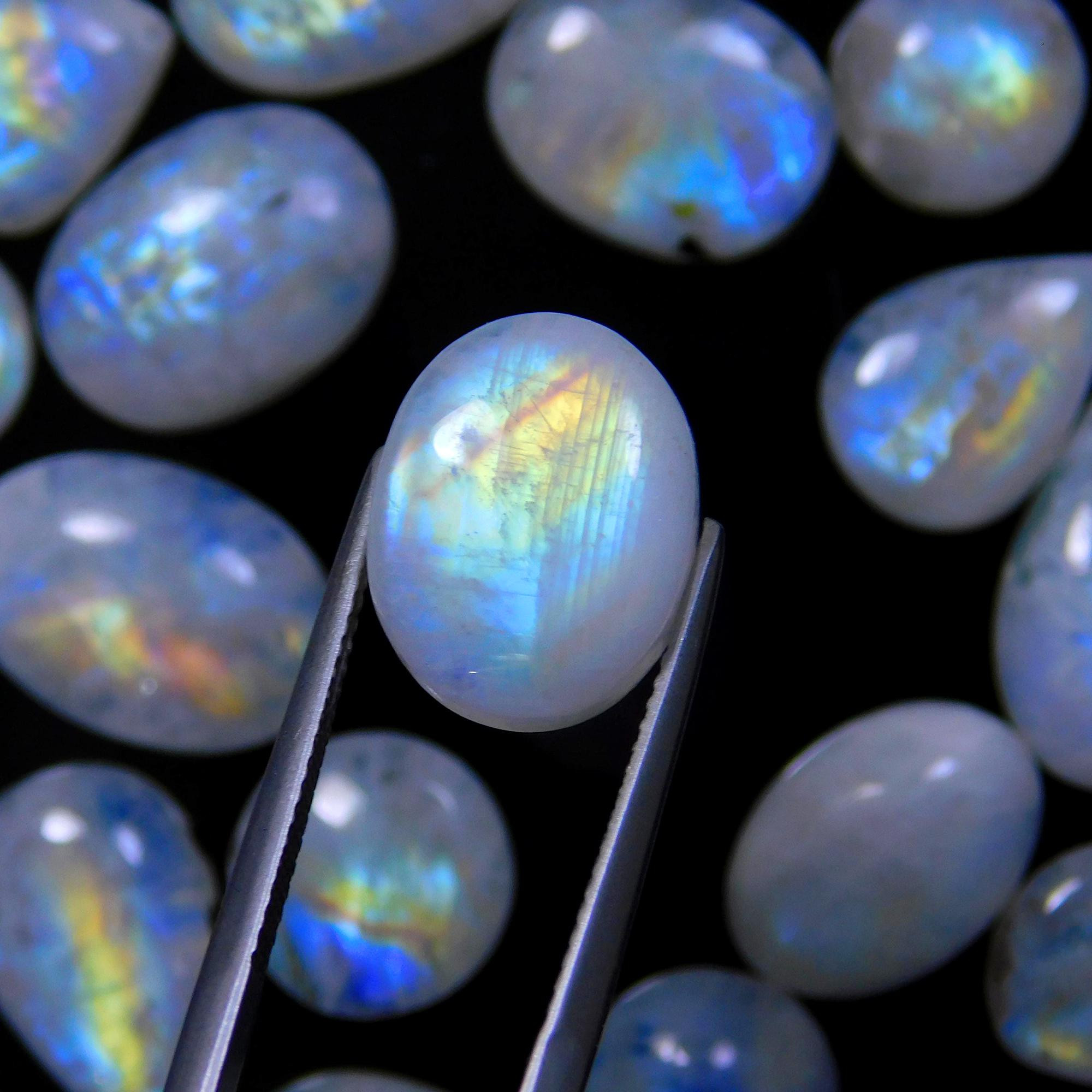 29 Pcs 180 Cts Natural Rainbow Moonstone Gemstone Cabochon Lot 9x9-17x10mmR-13957
