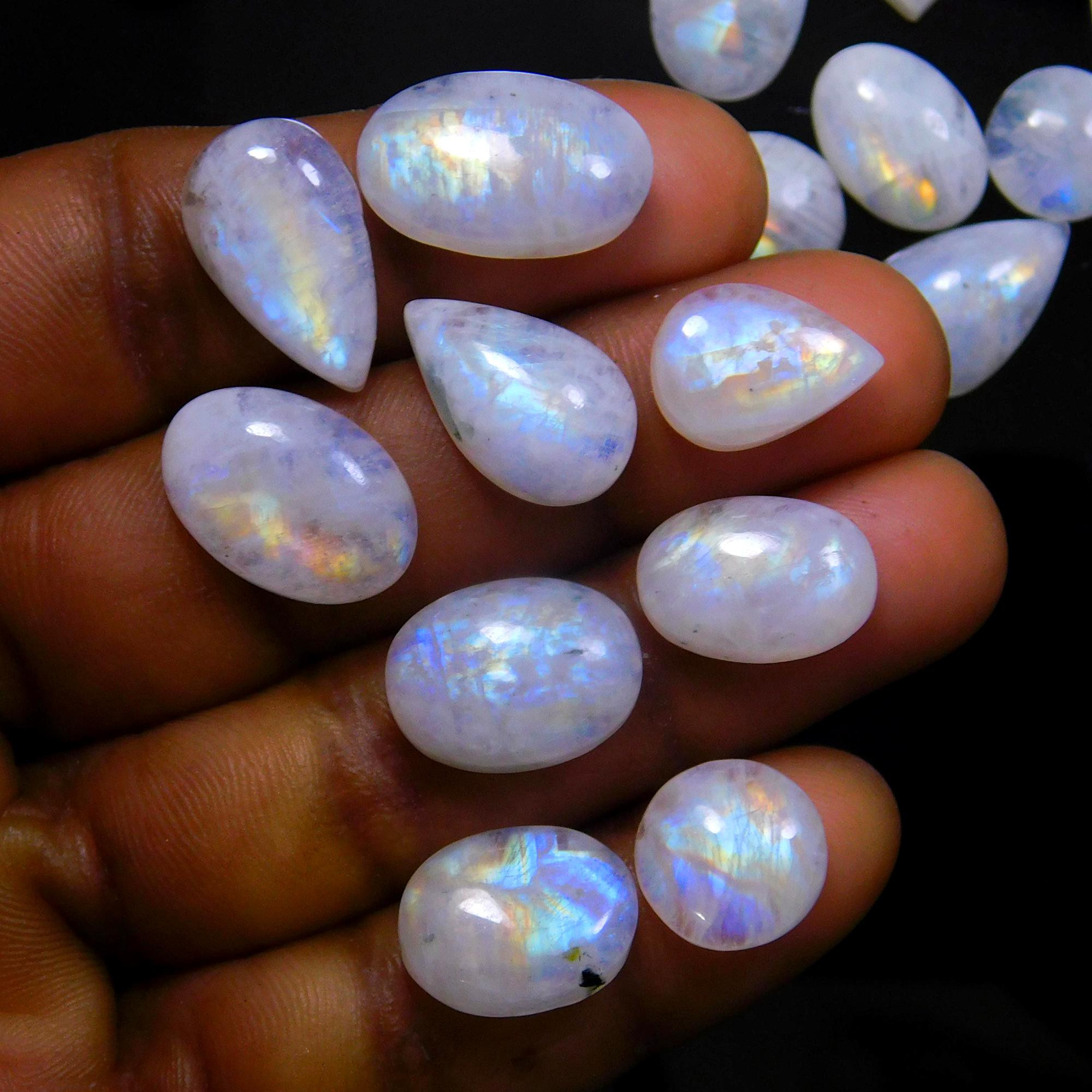 29 Pcs 180 Cts Natural Rainbow Moonstone Gemstone Cabochon Lot 9x9-17x10mmR-13957