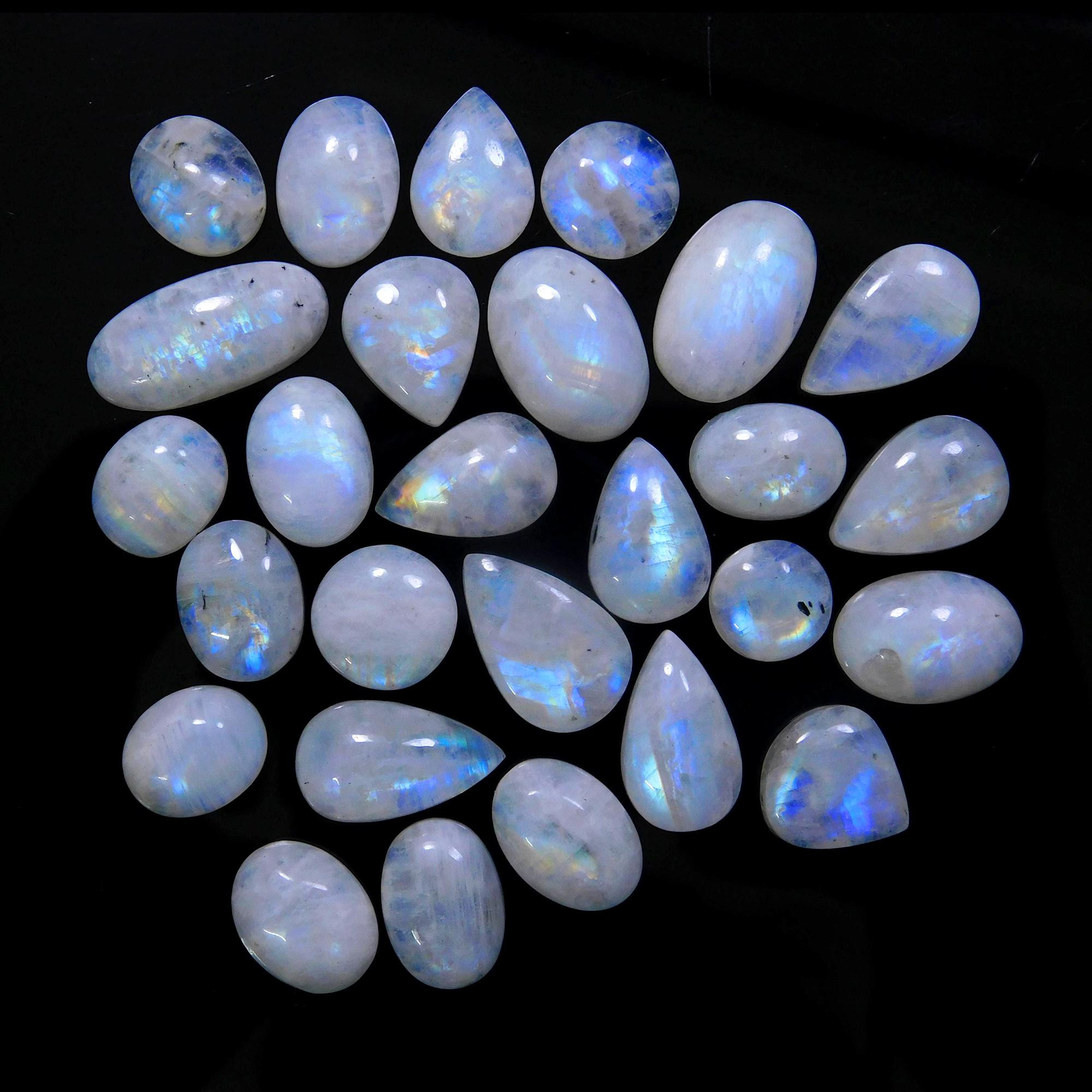 27 Pcs 178 Cts Natural Rainbow Moonstone Gemstone Cabochon Lot 9x9-20x9mm13959
