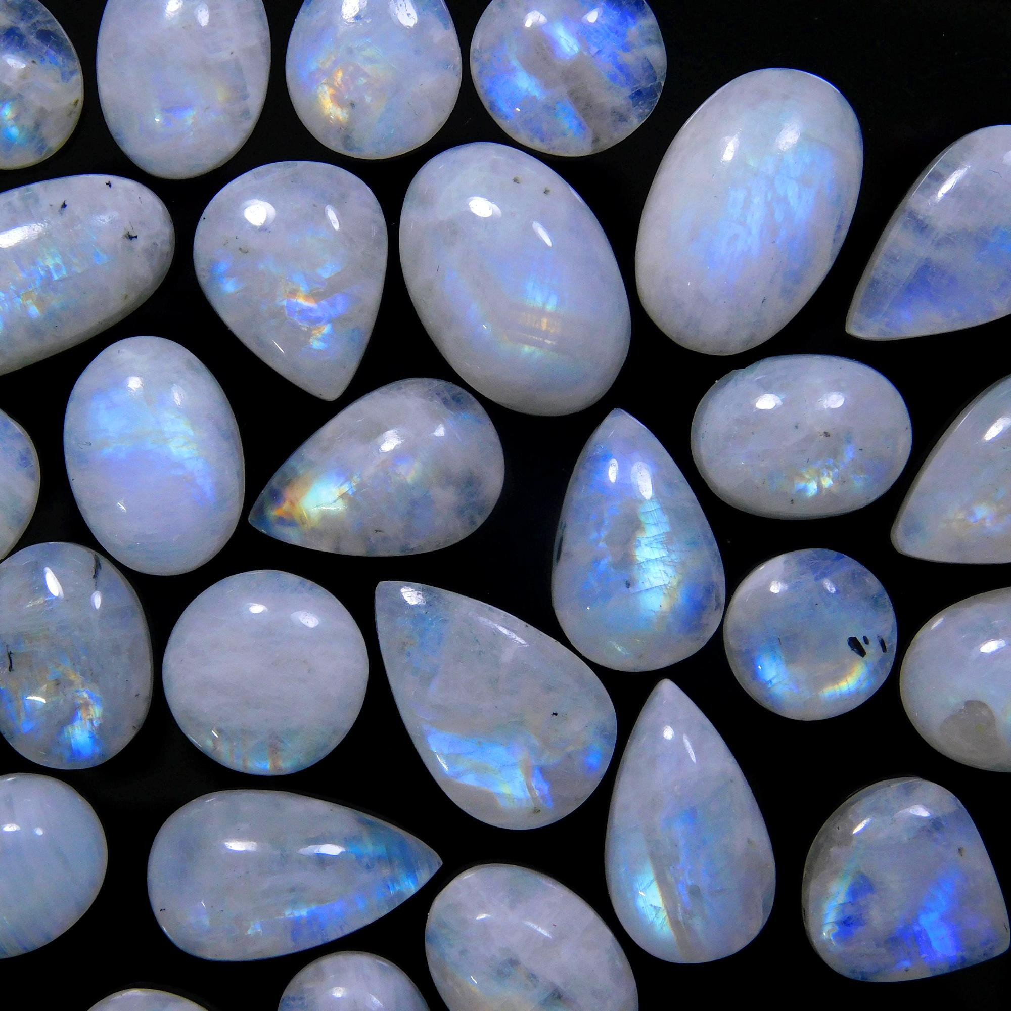 27 Pcs 178 Cts Natural Rainbow Moonstone Gemstone Cabochon Lot 9x9-20x9mm13959