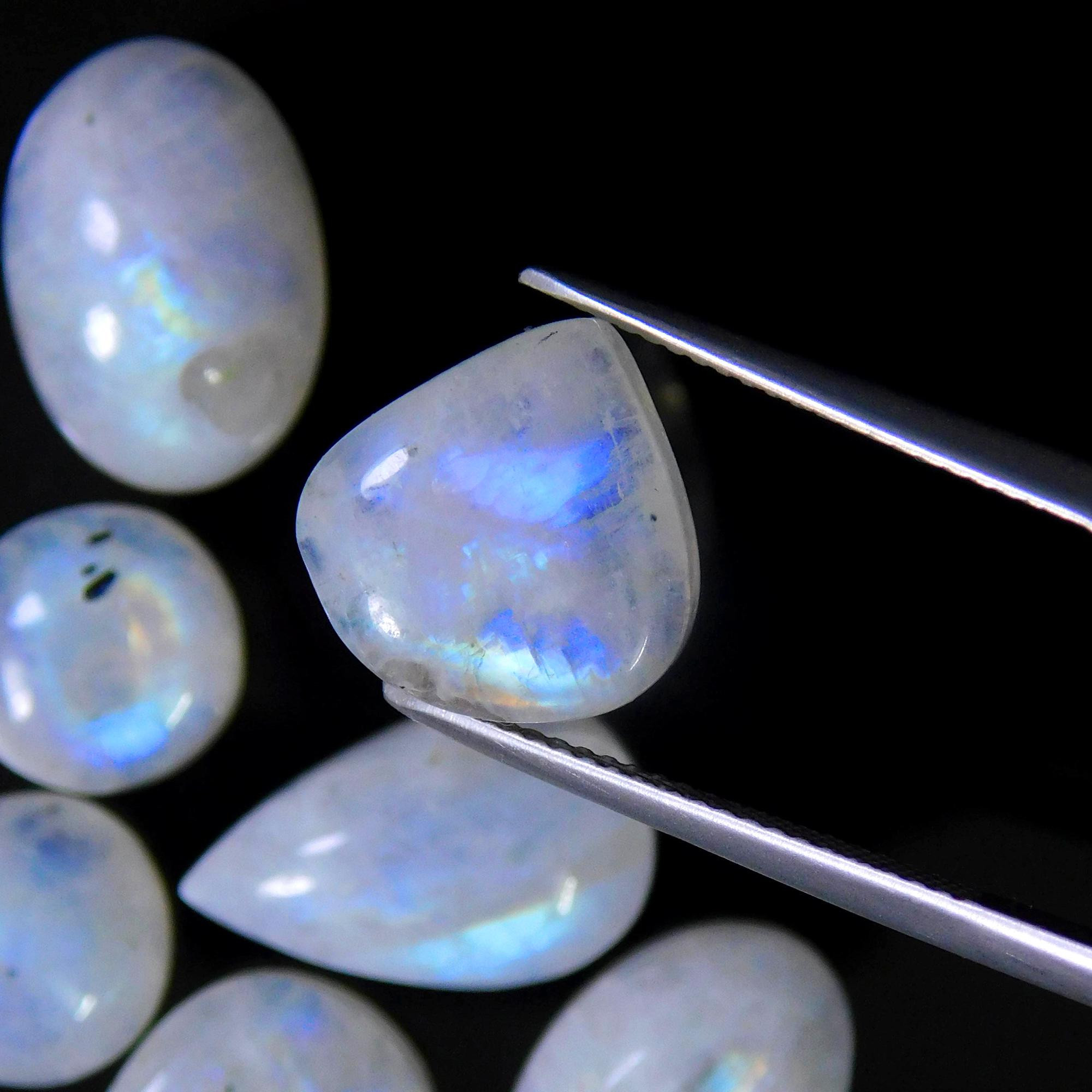 27 Pcs 178 Cts Natural Rainbow Moonstone Gemstone Cabochon Lot 9x9-20x9mm13959