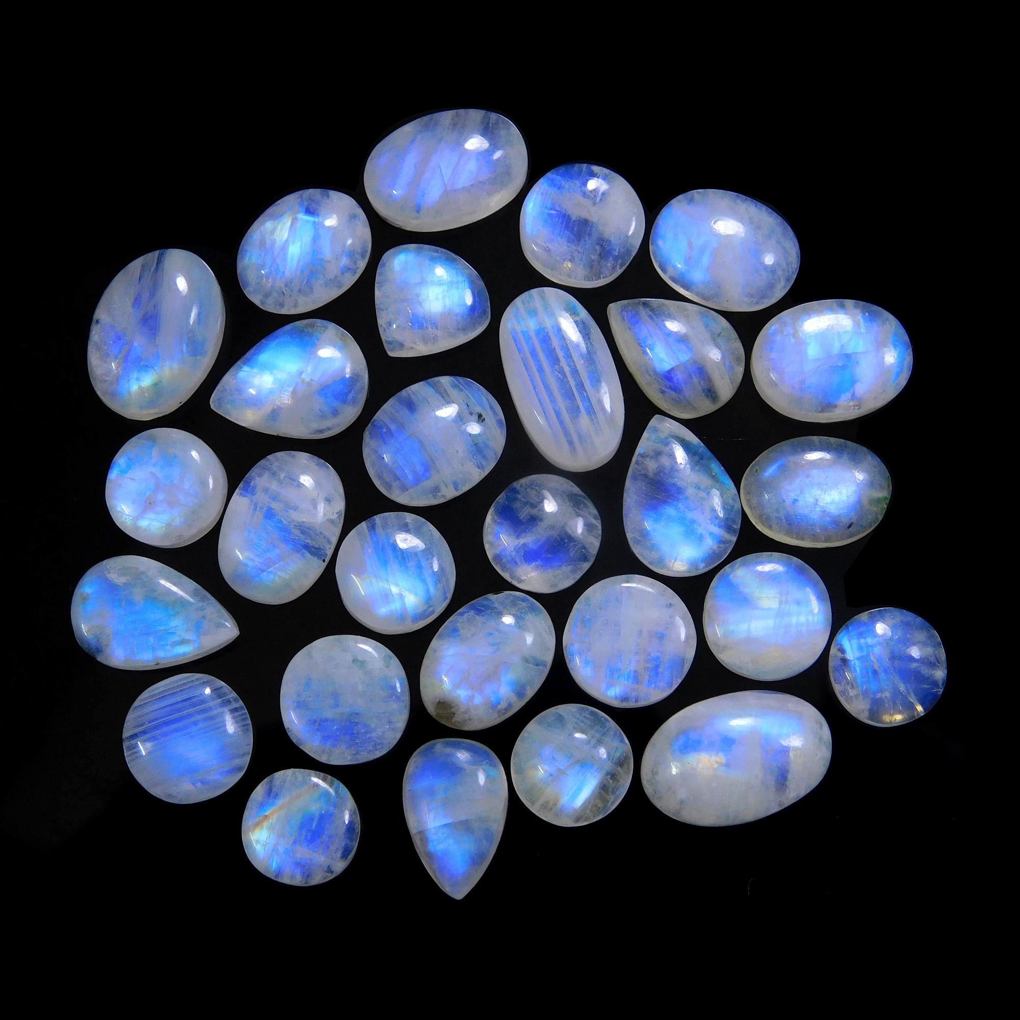 28 Pcs 164 Cts Natural Rainbow Moonstone Gemstone Cabochon Lot 10x10-16x10mm13960