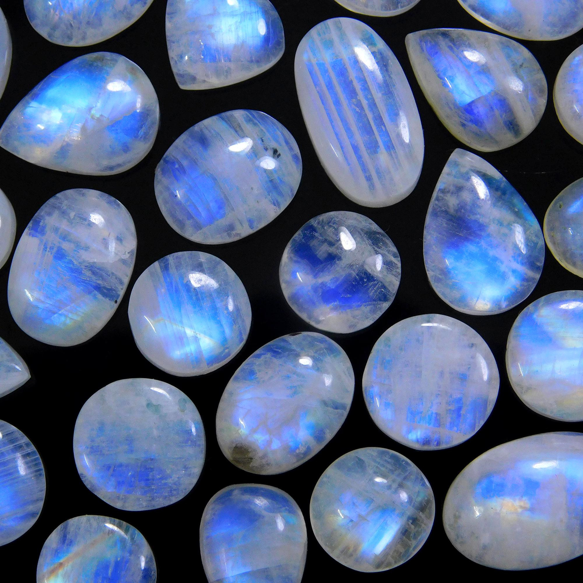 28 Pcs 164 Cts Natural Rainbow Moonstone Gemstone Cabochon Lot 10x10-16x10mm13960