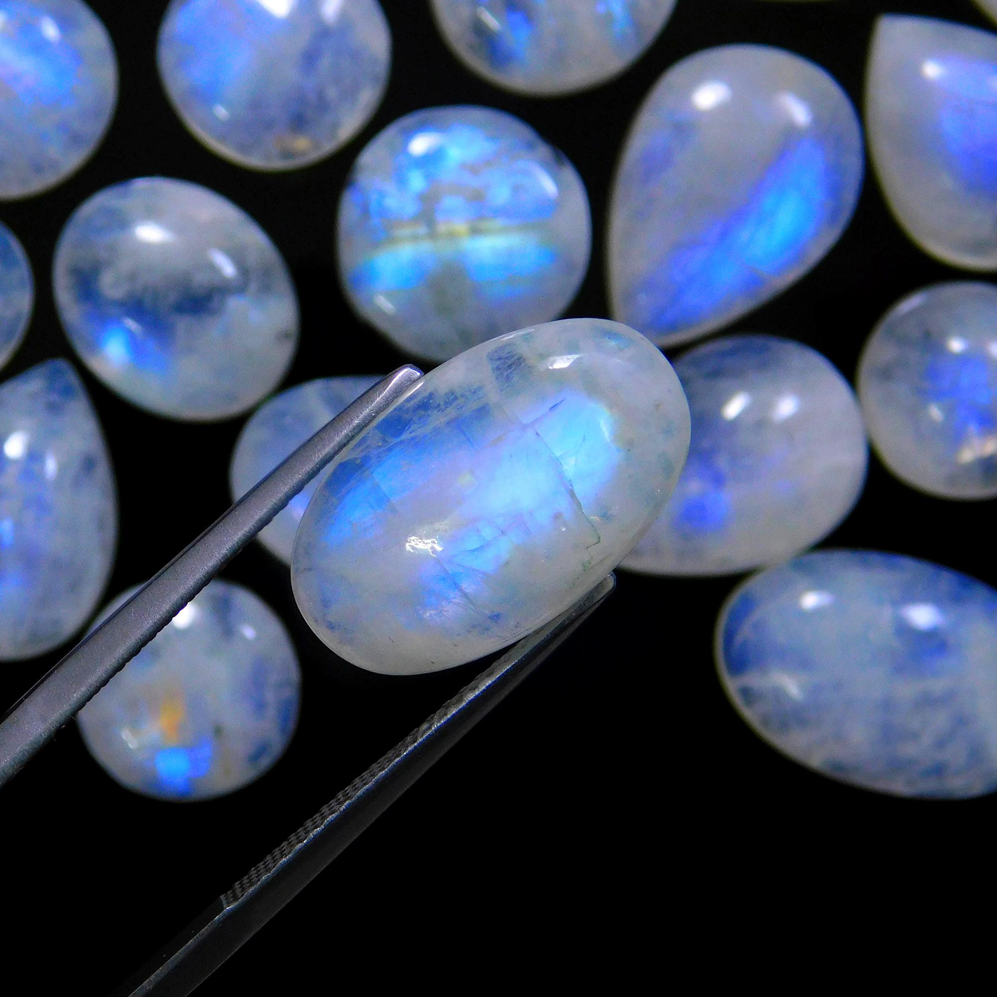 34 Pcs 198 Cts Natural Rainbow Moonstone Gemstone Cabochon Lot 9x9-18x10mmR-13962