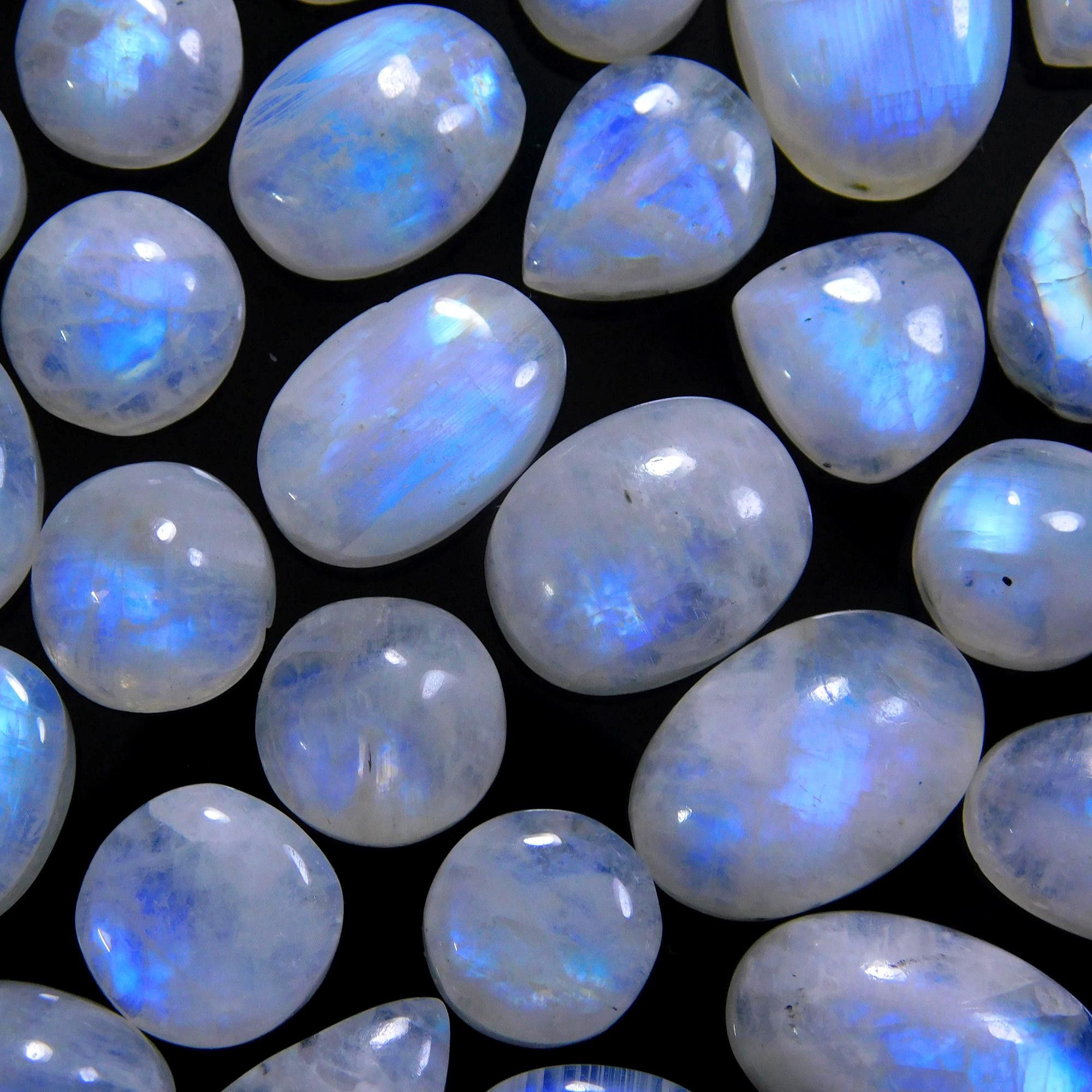 28 Pcs 203 Cts Natural Rainbow Moonstone Gemstone Cabochon Lot 9x9-18x12mm13964