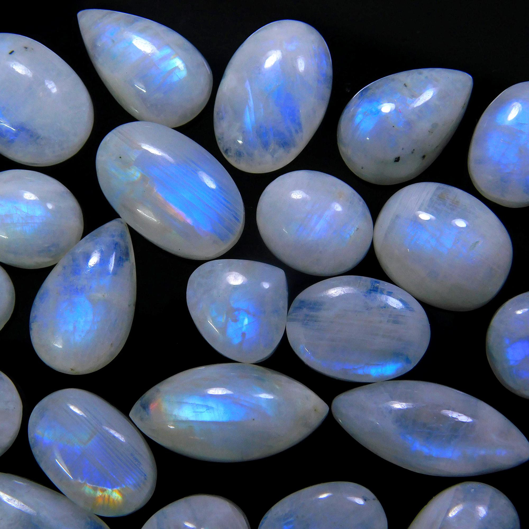 29 Pcs 226 Cts Natural Rainbow Moonstone Gemstone Cabochon Lot 9x9-20x8mm13966