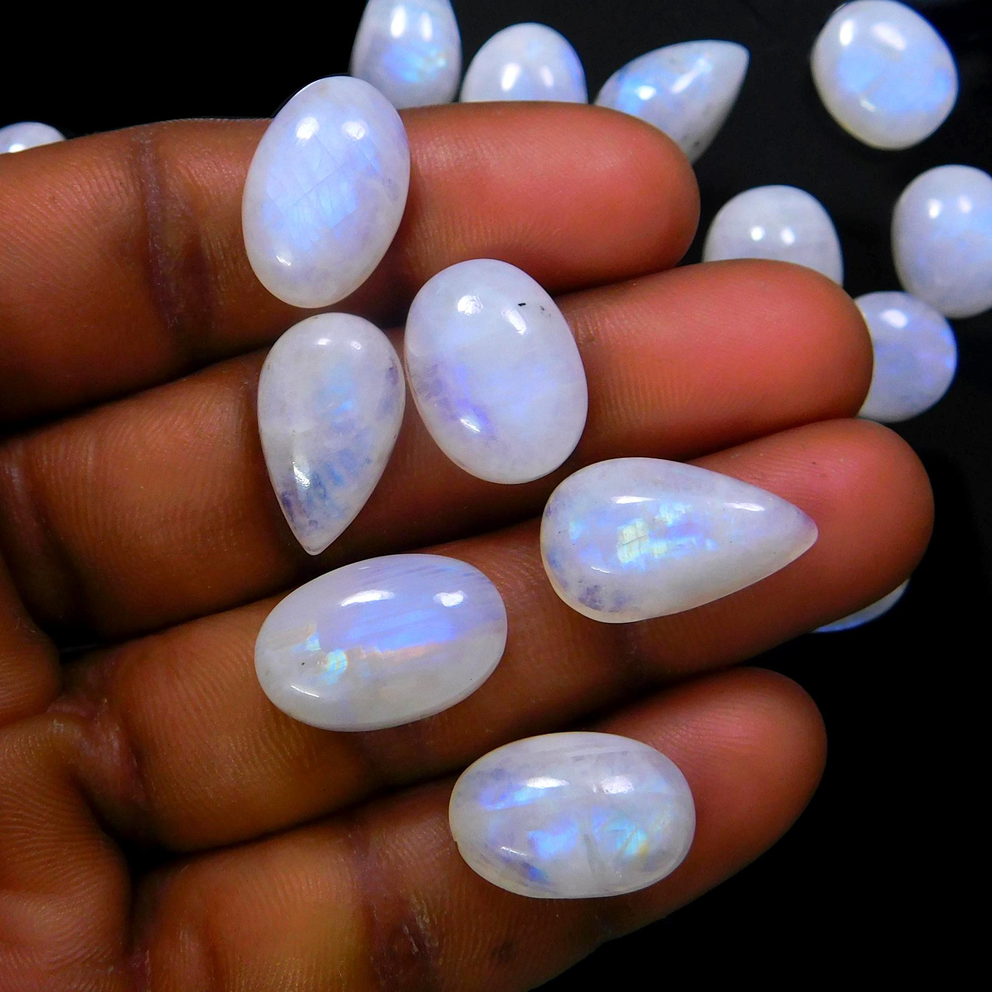 29 Pcs 226 Cts Natural Rainbow Moonstone Gemstone Cabochon Lot 9x9-20x8mm13966