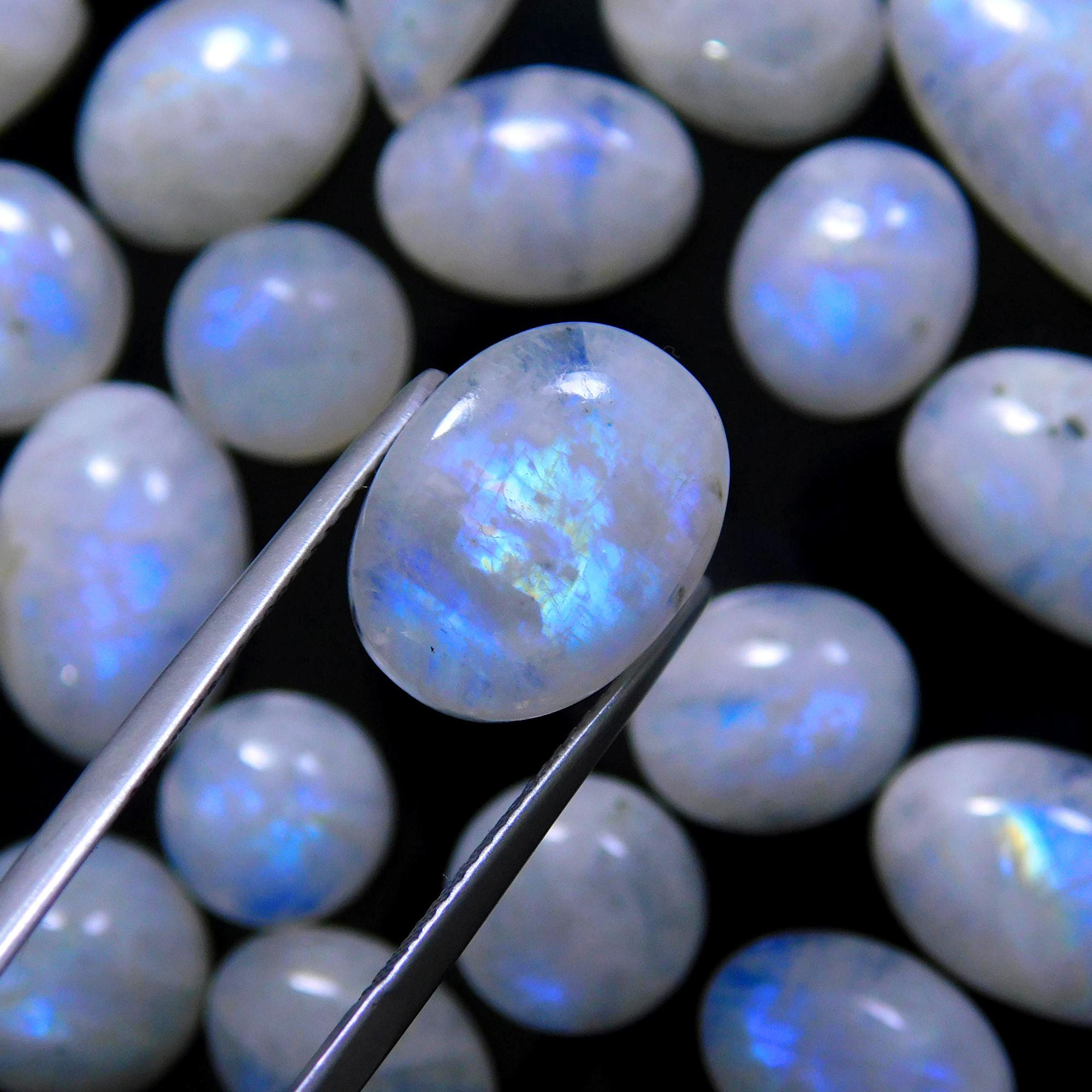 45 Pcs 309 Cts Natural Rainbow Moonstone Gemstone Cabochon Lot 9x9-23x11mm13967