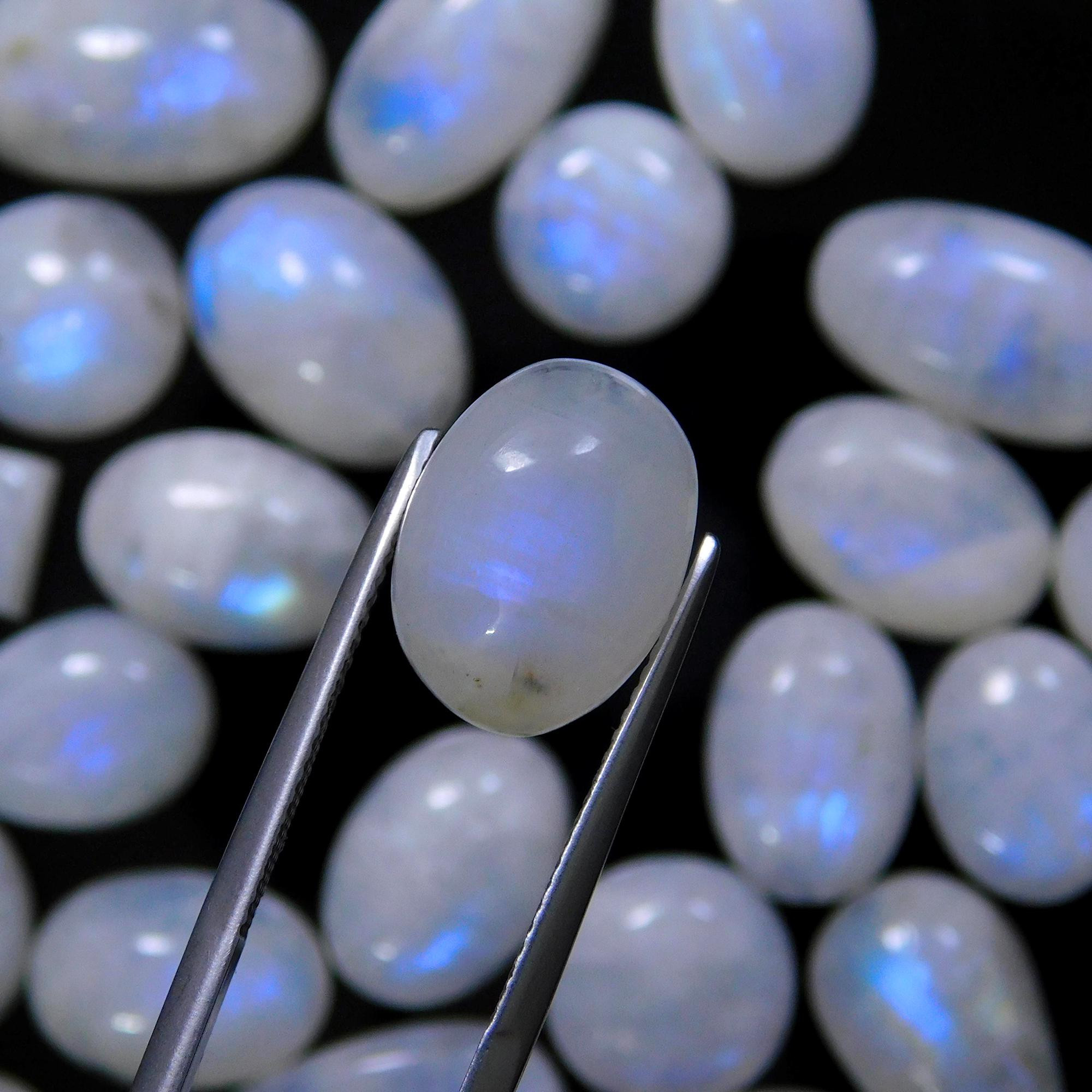 34 Pcs 233 Cts Natural Rainbow Moonstone Gemstone Cabochon Lot 9x9-19x9mm13968