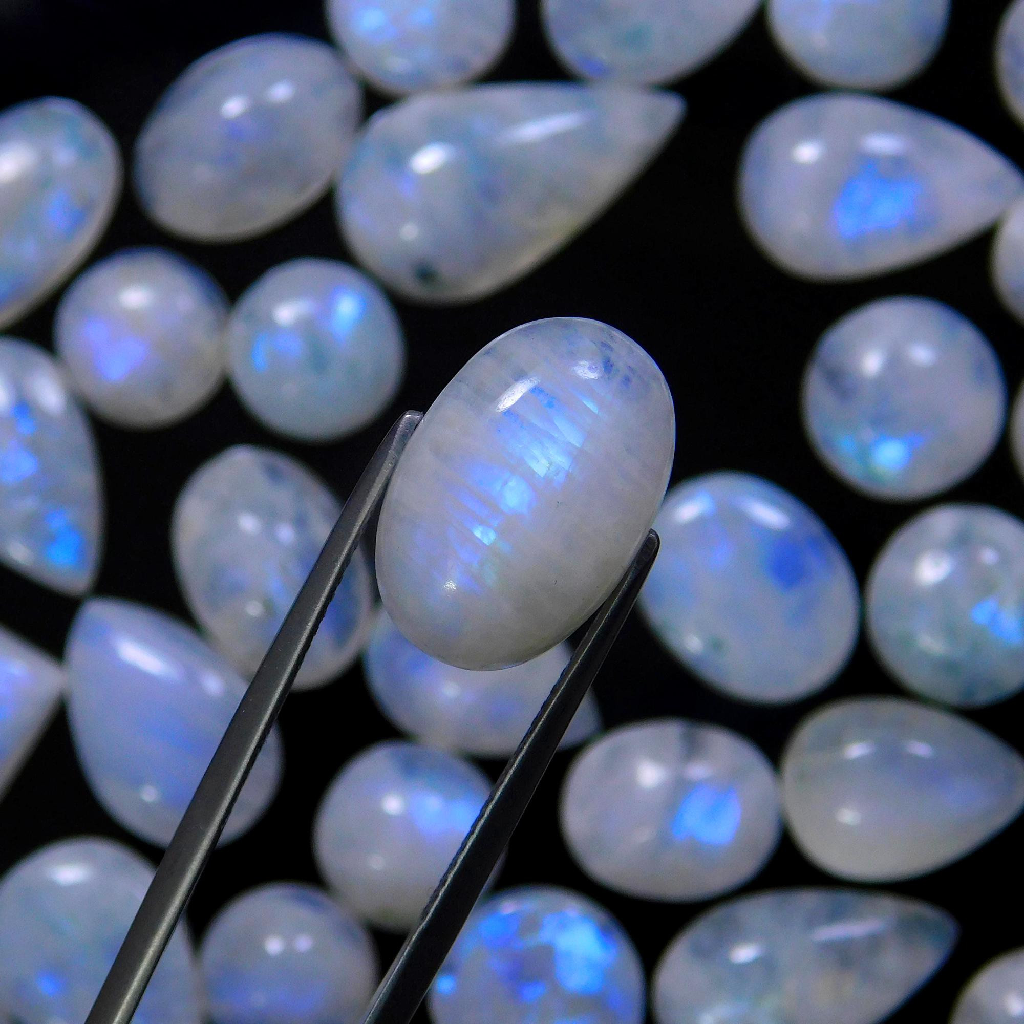 55 Pcs 316 Cts Natural Rainbow Moonstone Gemstone Cabochon Lot 9x9-20x11mmR-13970