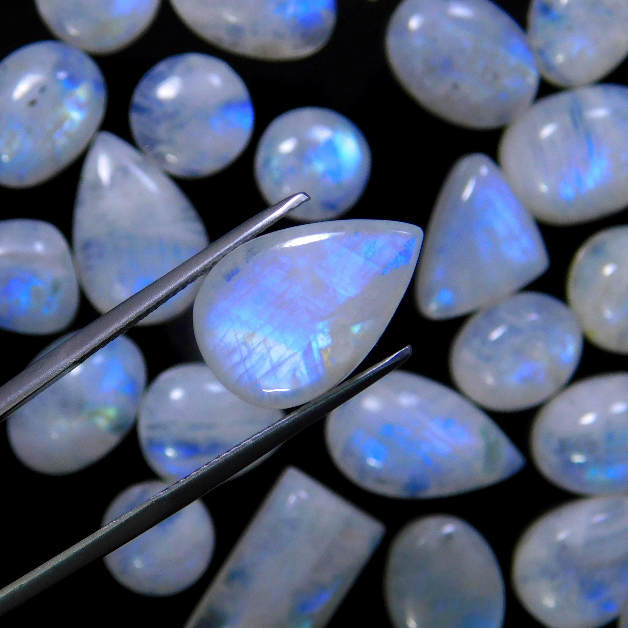 56 Pcs 359 Cts Natural Rainbow Moonstone Gemstone Cabochon Lot 9x9-19x11mmR-13971