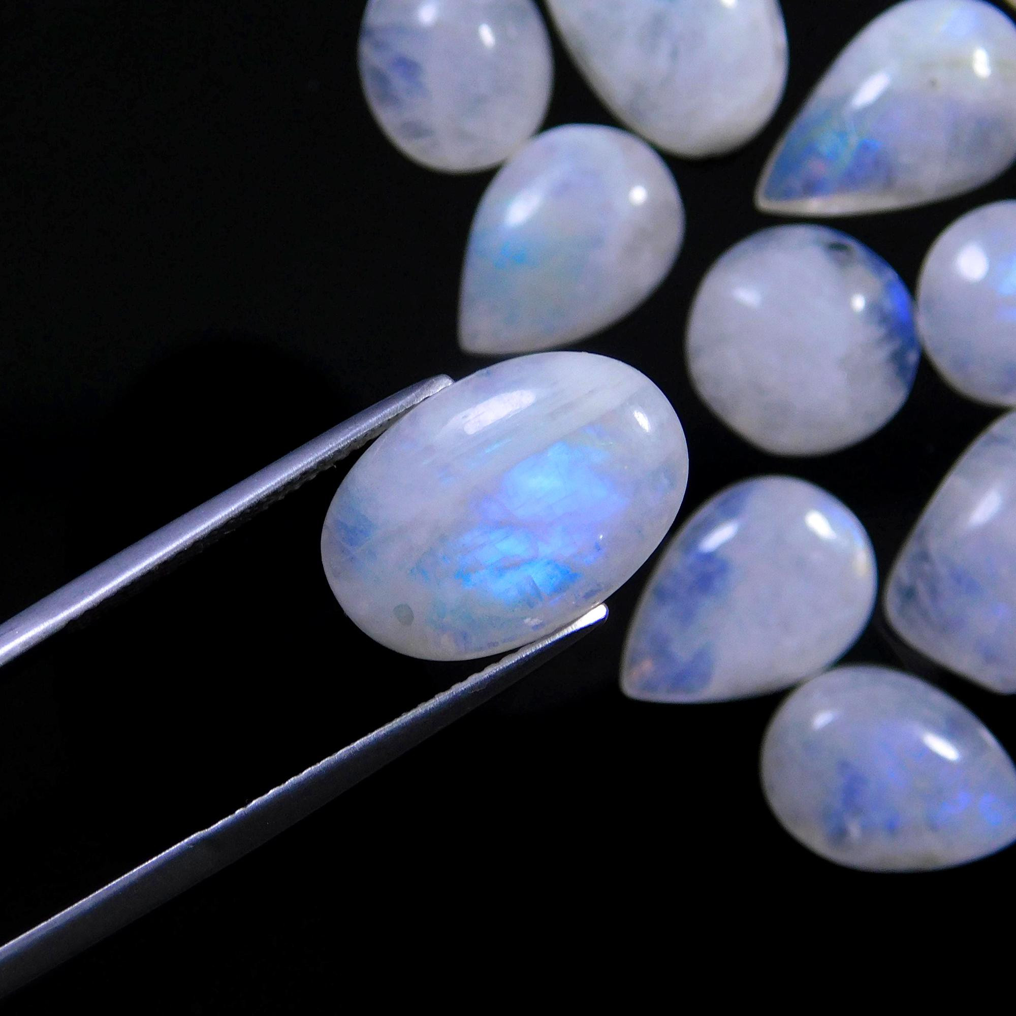 49 Pcs 296 Cts Natural Rainbow Moonstone Gemstone Cabochon Lot 9x9-20x10mm13973