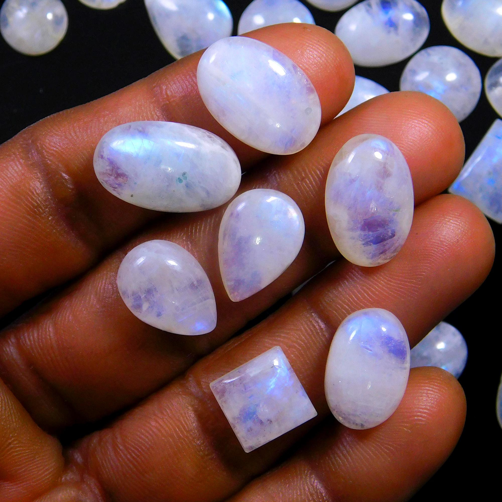 49 Pcs 296 Cts Natural Rainbow Moonstone Gemstone Cabochon Lot 9x9-20x10mm13973