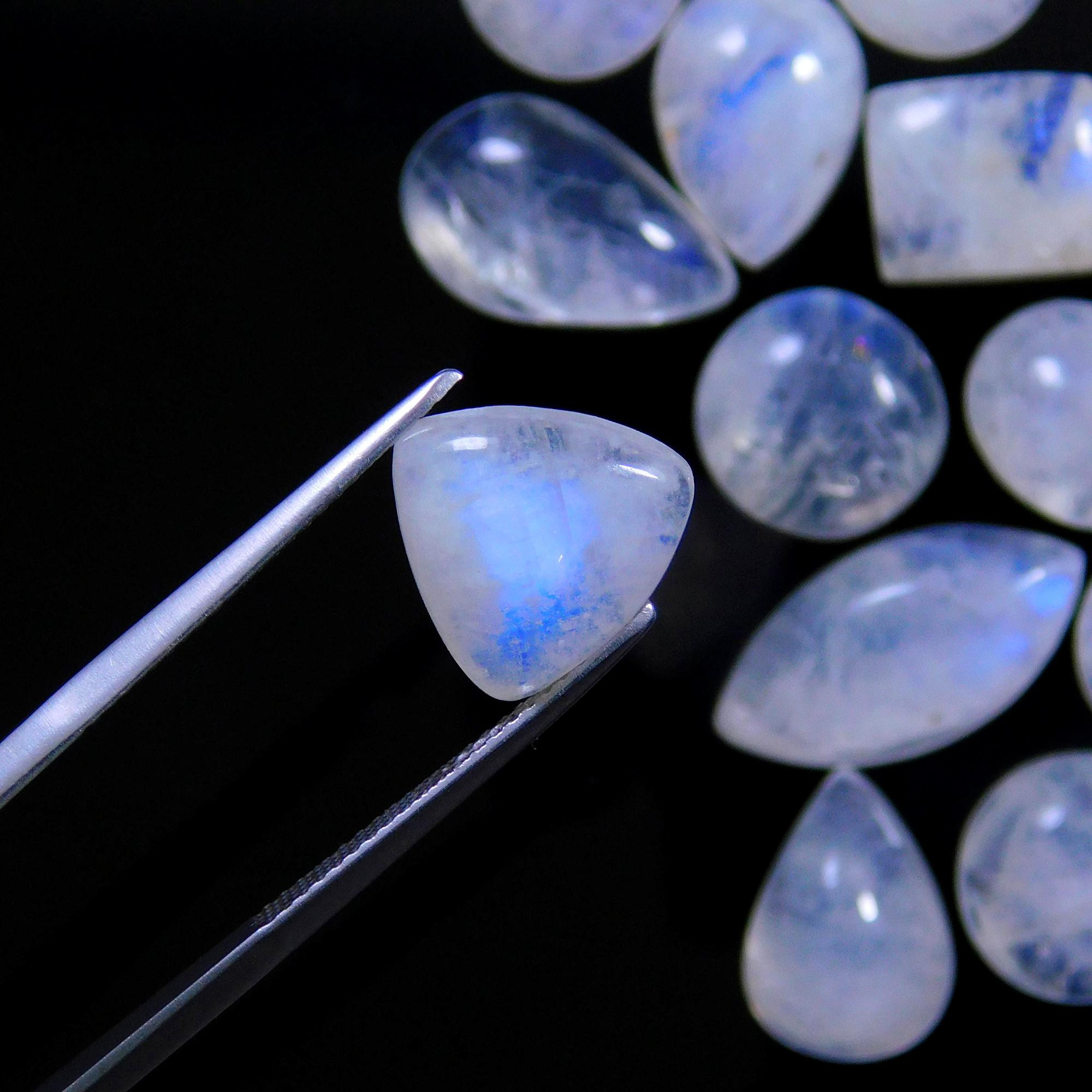 46 Pcs 255 Cts Natural Rainbow Moonstone Gemstone Cabochon Lot 9x9-17x11mm13974