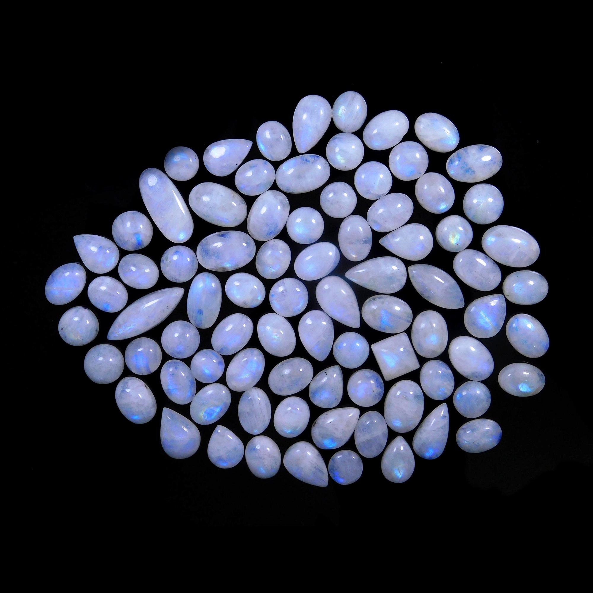 81 Pcs 549 Cts Natural Rainbow Moonstone Gemstone Cabochon Lot 9x9-26x8mm13978