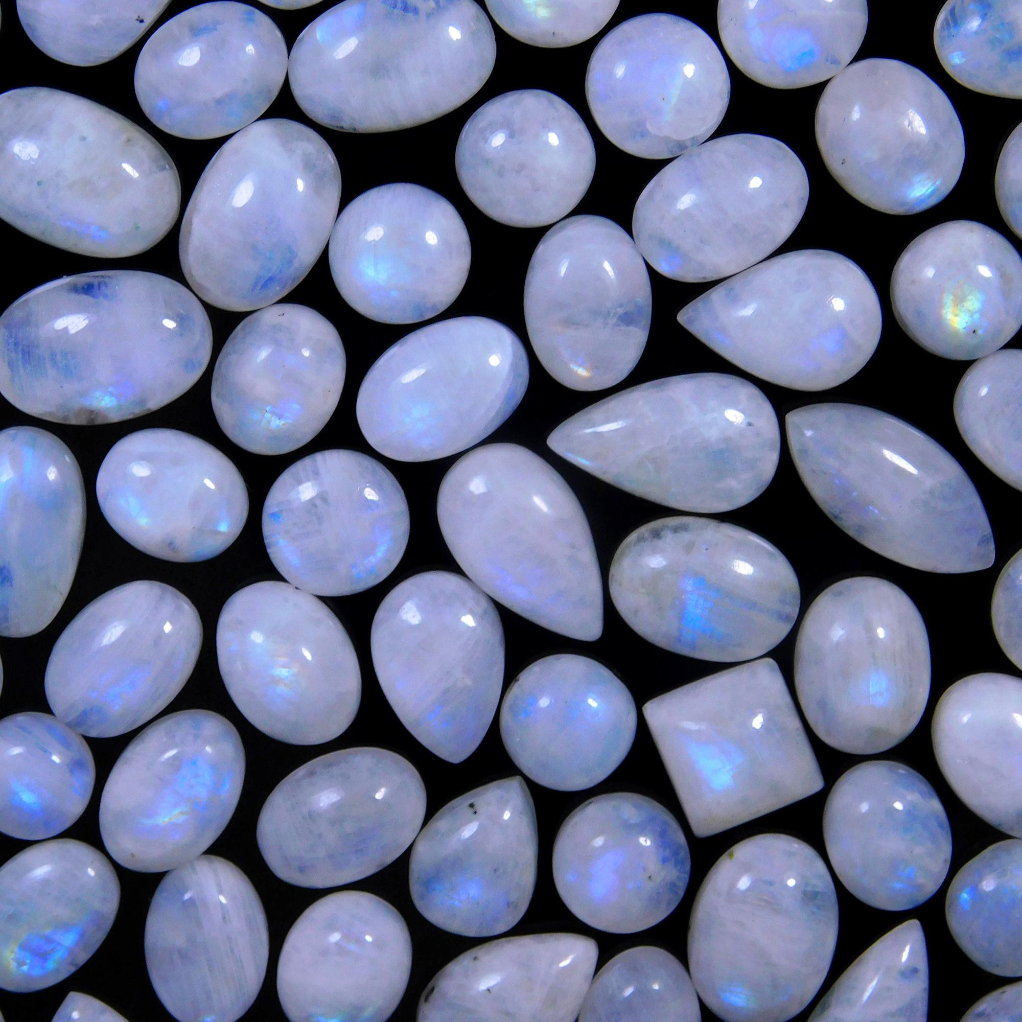81 Pcs 549 Cts Natural Rainbow Moonstone Gemstone Cabochon Lot 9x9-26x8mm13978