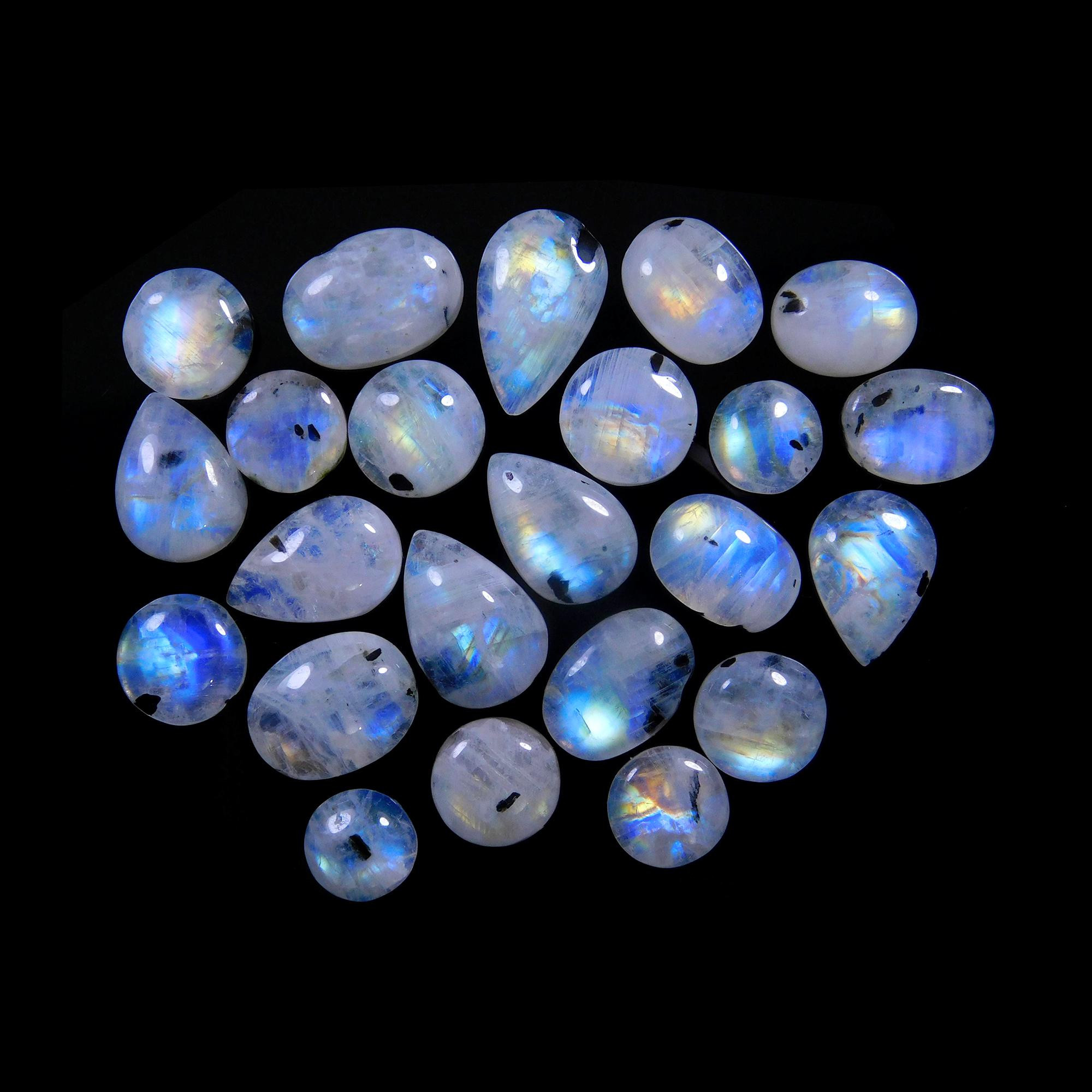 23 Pcs 77 Cts Natural Rainbow Moonstone Gemstone Cabochon Lot 7x7-14x8mm13980