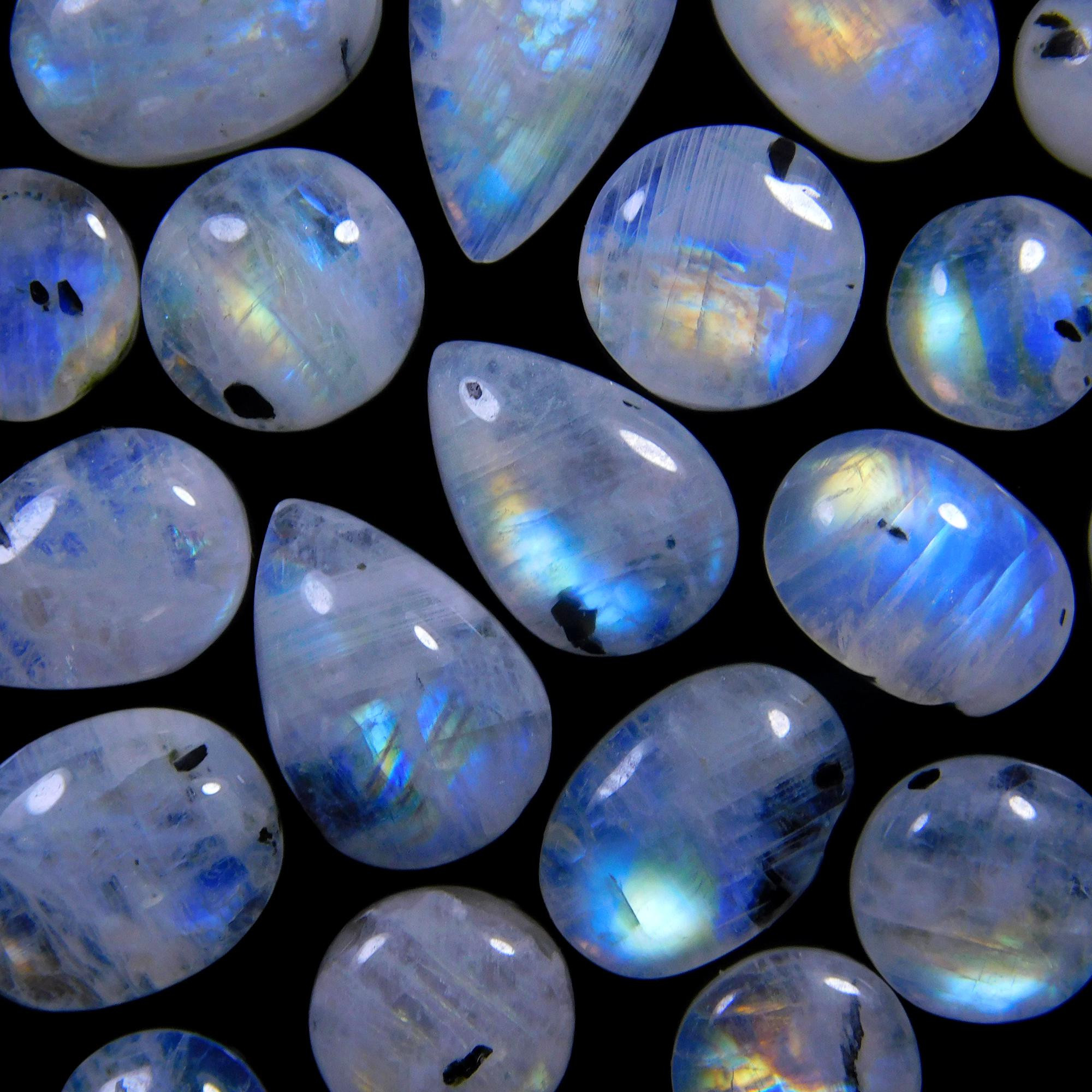23 Pcs 77 Cts Natural Rainbow Moonstone Gemstone Cabochon Lot 7x7-14x8mm13980
