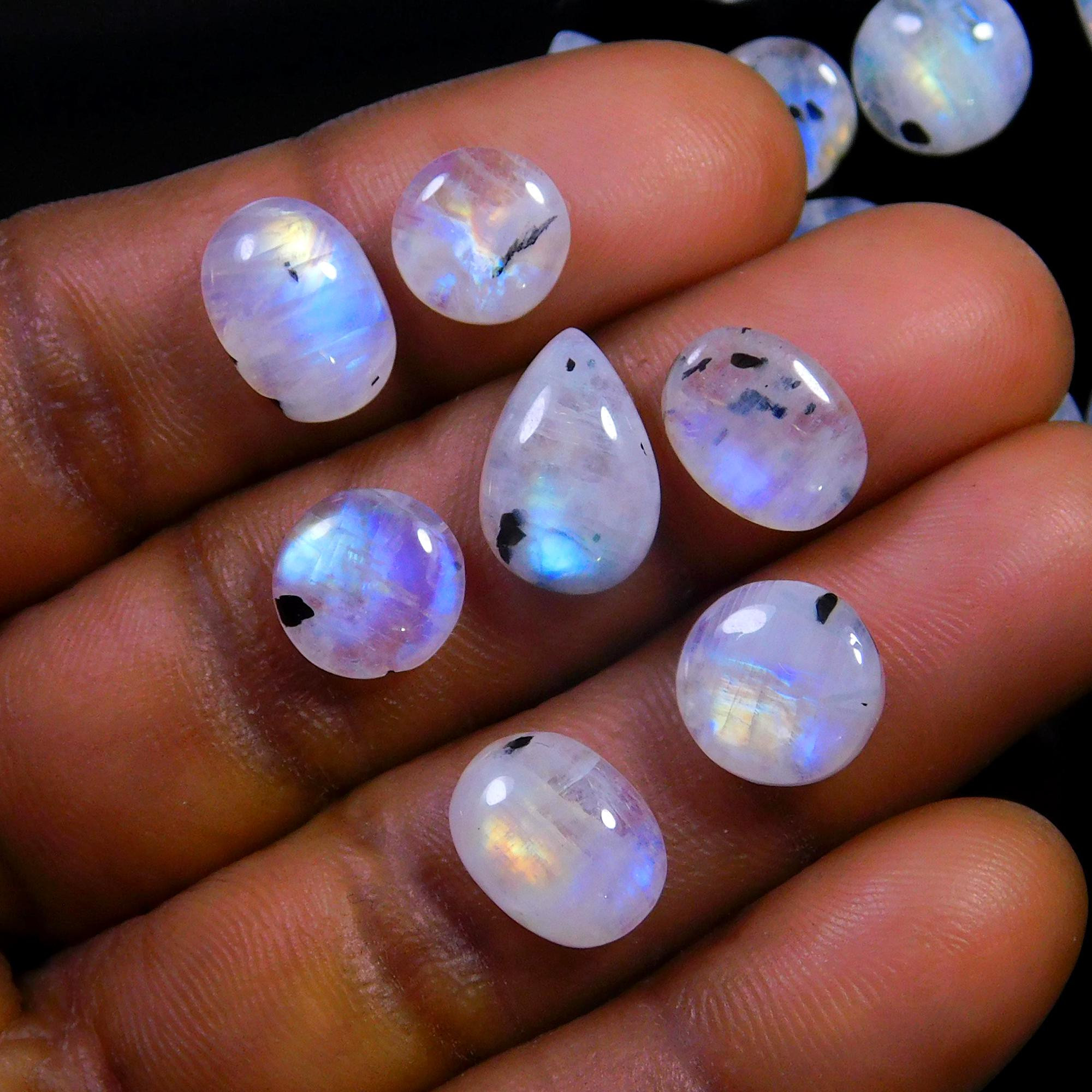 23 Pcs 77 Cts Natural Rainbow Moonstone Gemstone Cabochon Lot 7x7-14x8mm13980