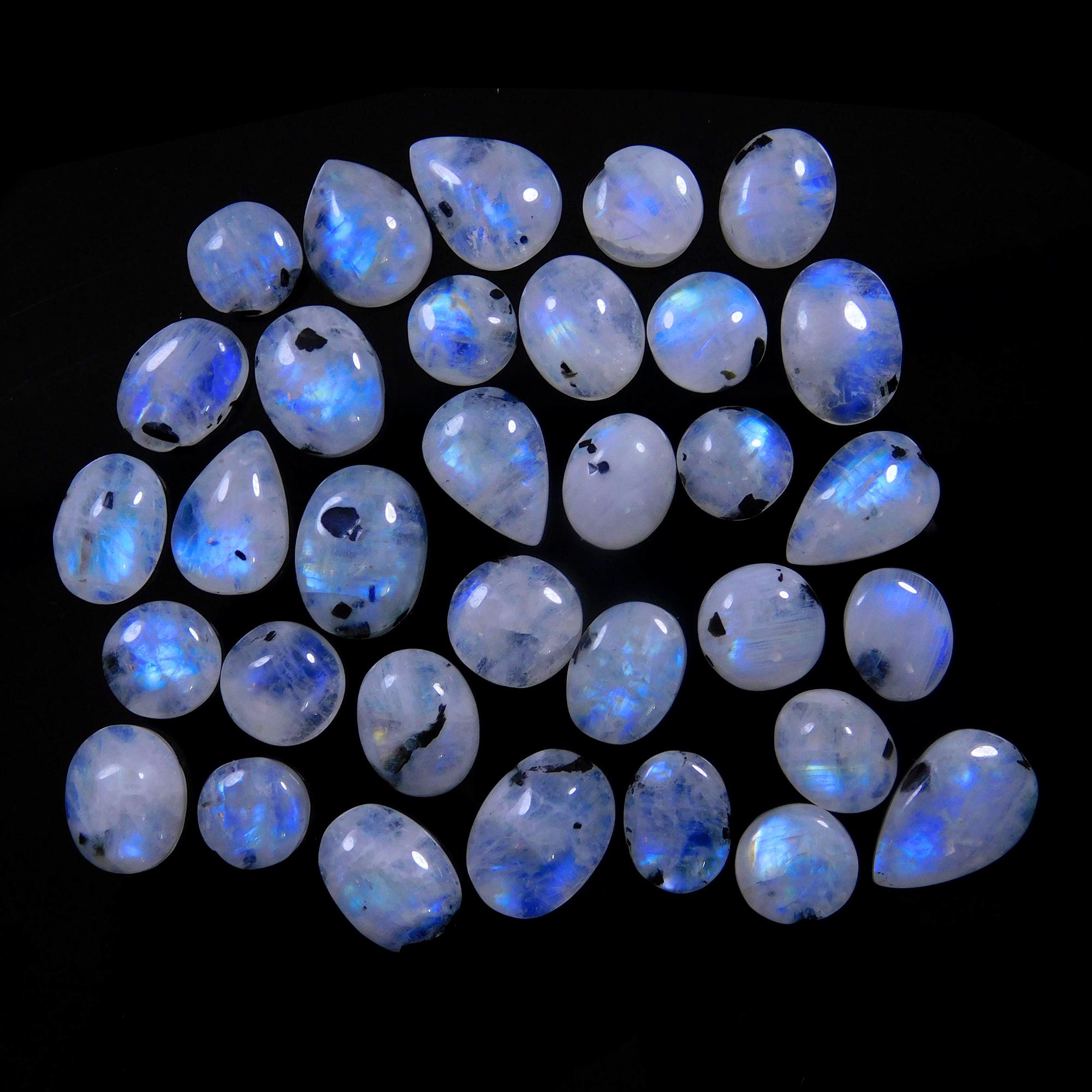 33 Pcs 117 Cts Natural Rainbow Moonstone Gemstone Cabochon Lot 7x7-12x8mm13981