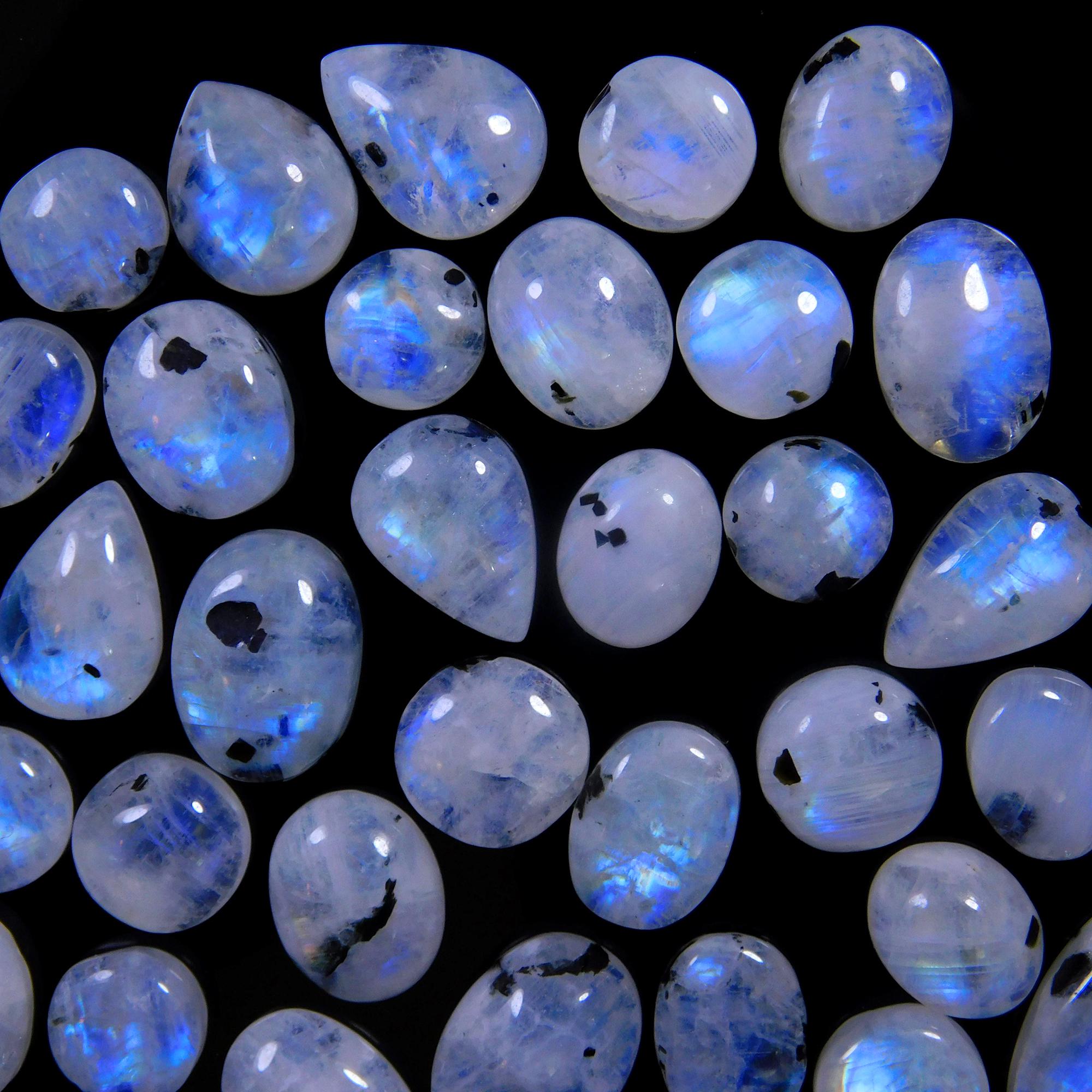 33 Pcs 117 Cts Natural Rainbow Moonstone Gemstone Cabochon Lot 7x7-12x8mm13981