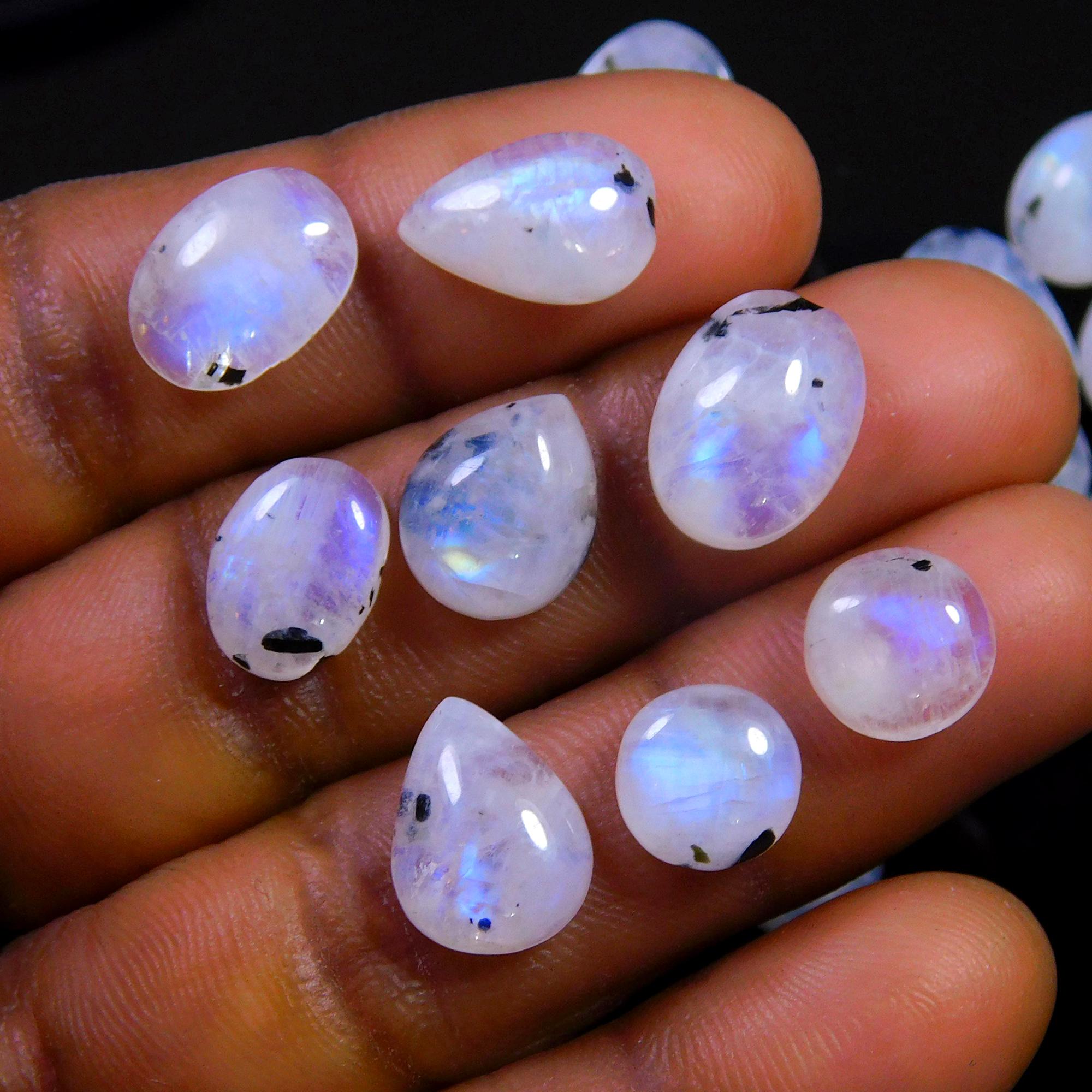 33 Pcs 117 Cts Natural Rainbow Moonstone Gemstone Cabochon Lot 7x7-12x8mm13981