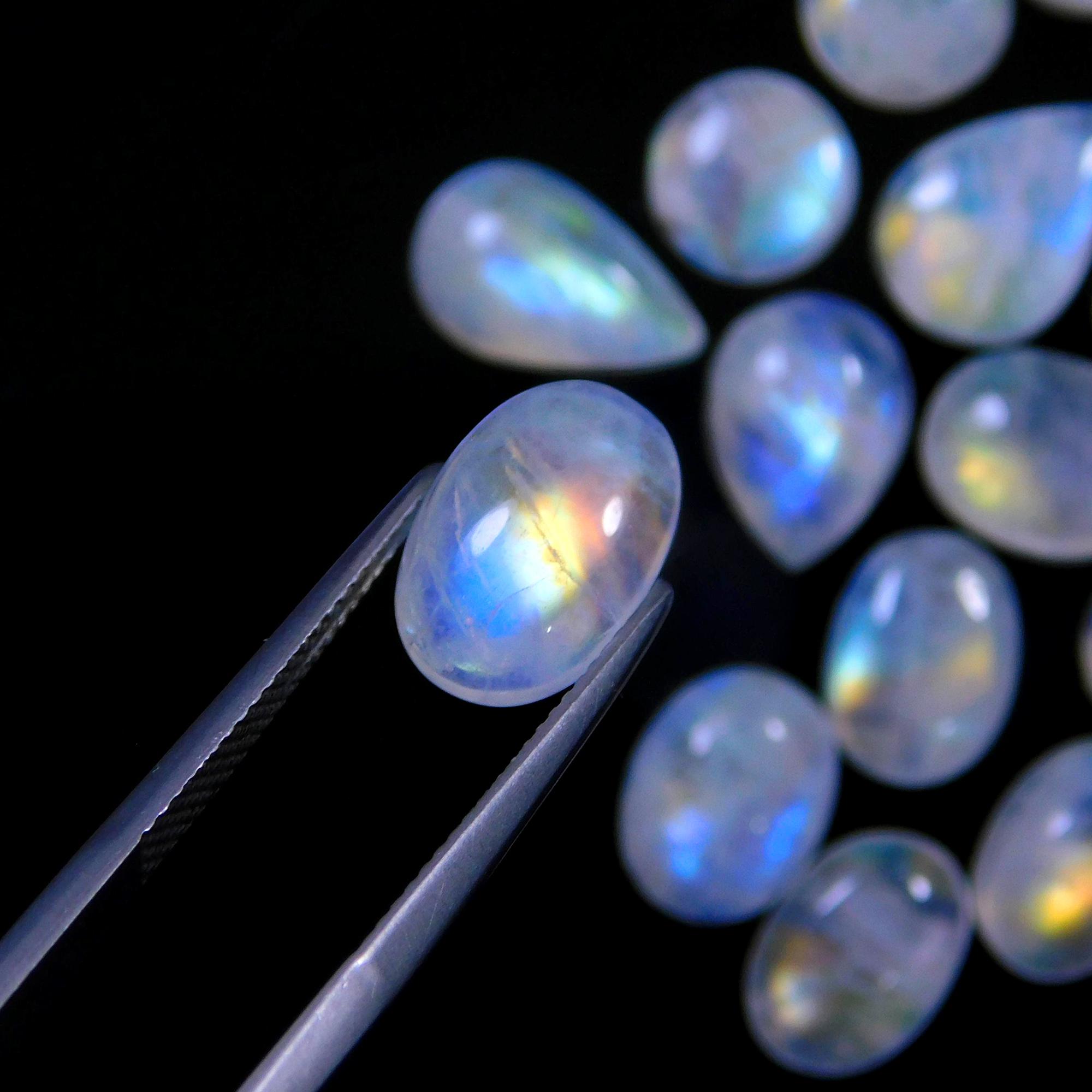 25 Pcs 89 Cts Natural Rainbow Moonstone Gemstone Cabochon Lot 8x8-13x8mm13984