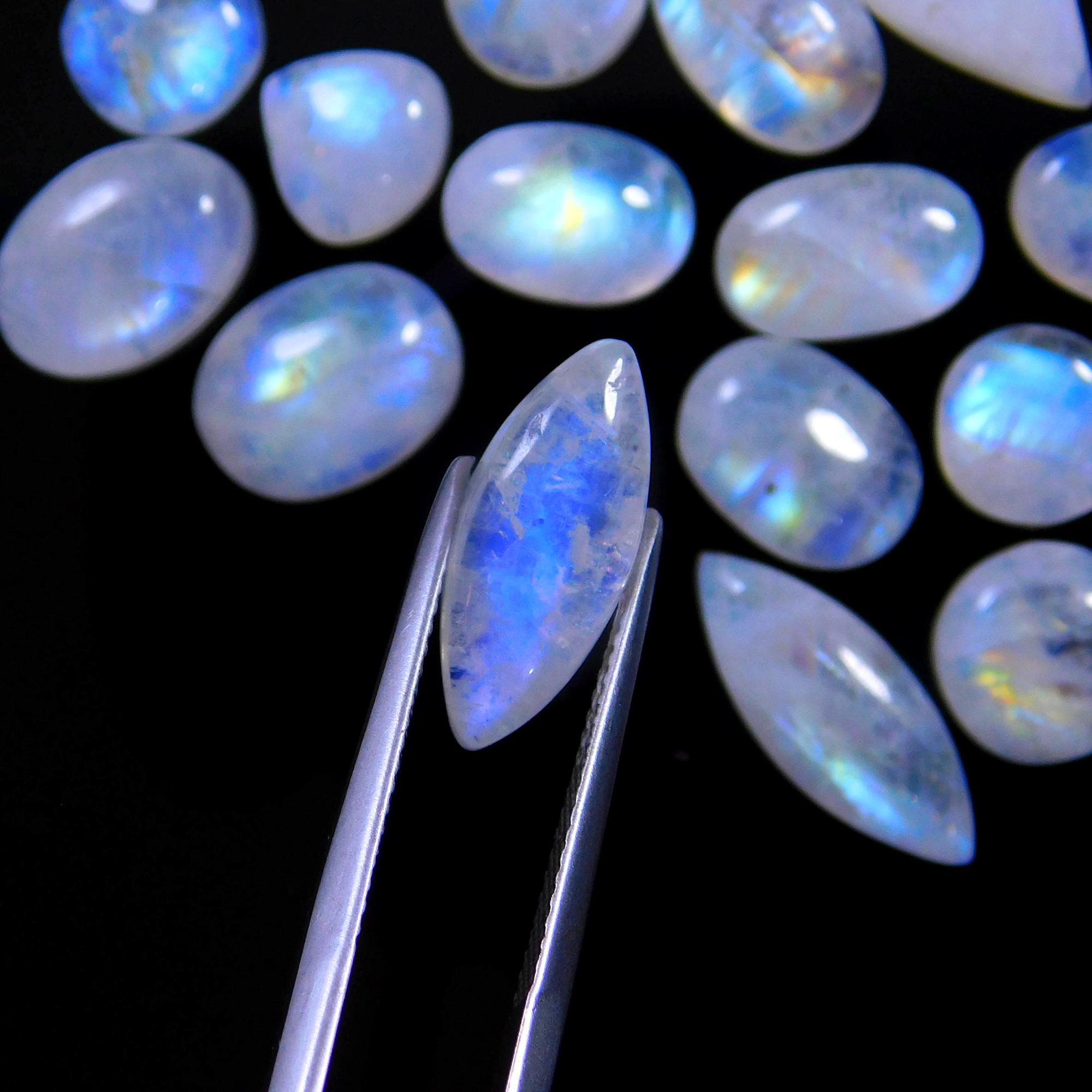 39 Pcs 127 Cts Natural Rainbow Moonstone Gemstone Cabochon Lot 7x7-15x7mm13985