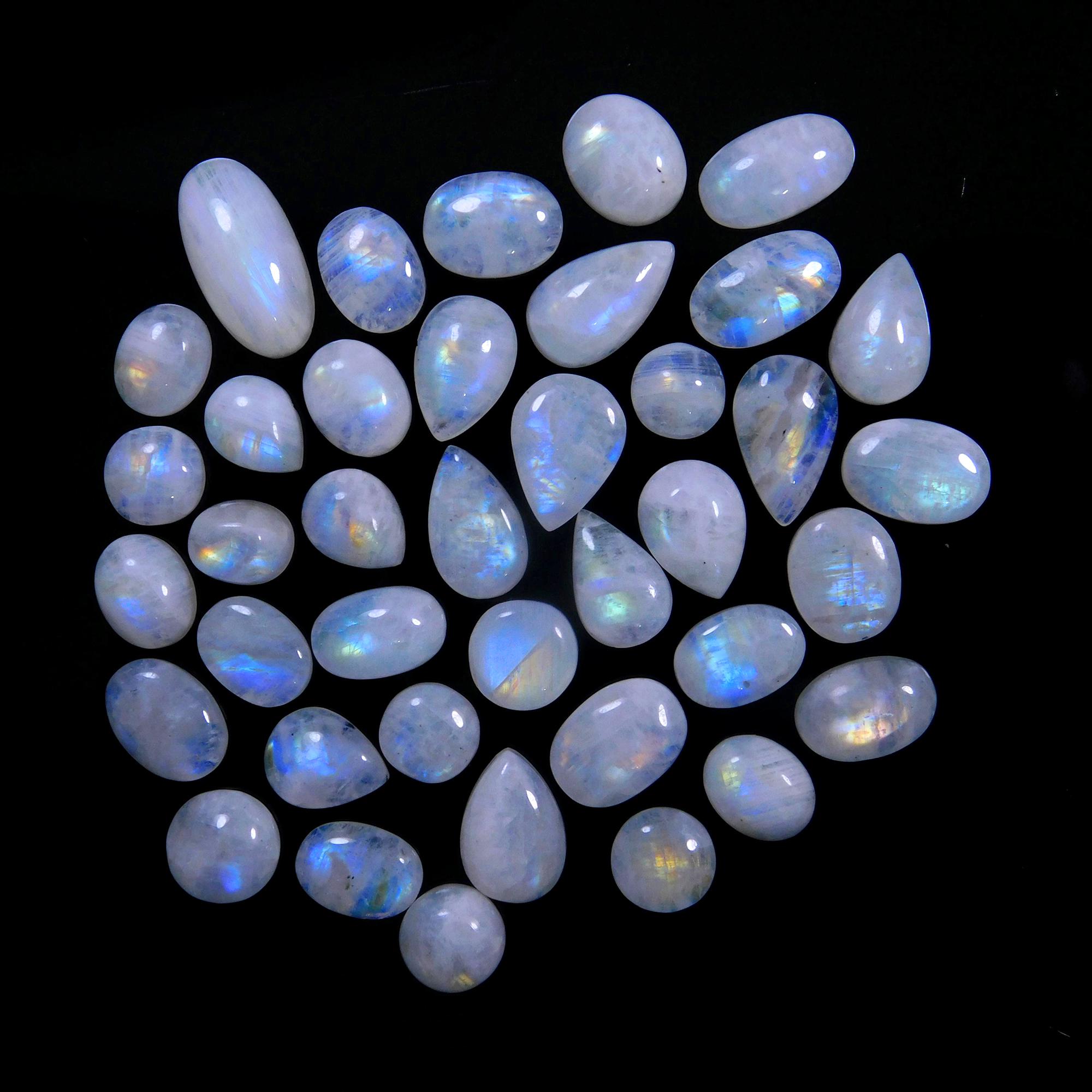 39 Pcs 150 Cts Natural Rainbow Moonstone Gemstone Cabochon Lot 7x7-17x8mm13988