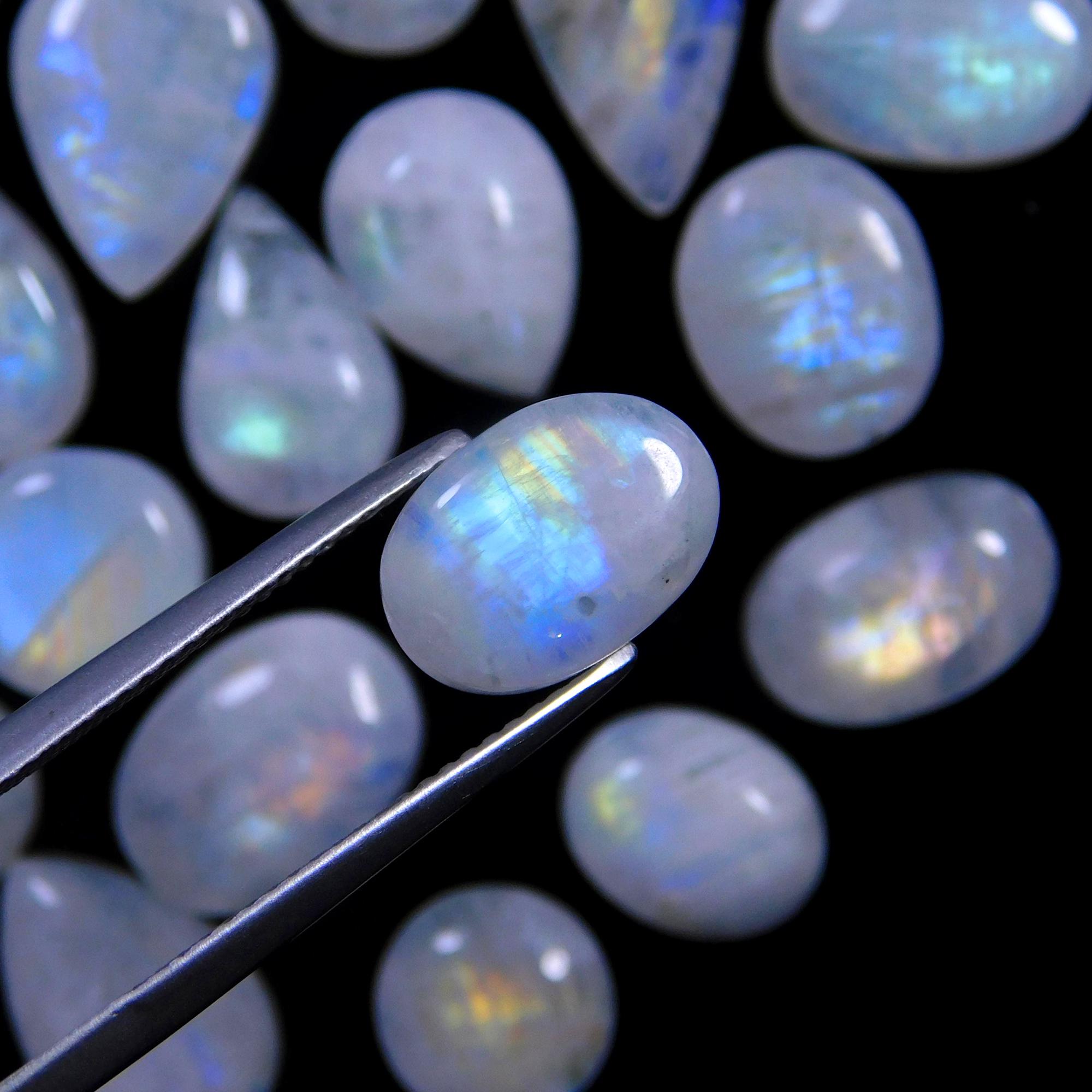 39 Pcs 150 Cts Natural Rainbow Moonstone Gemstone Cabochon Lot 7x7-17x8mm13988