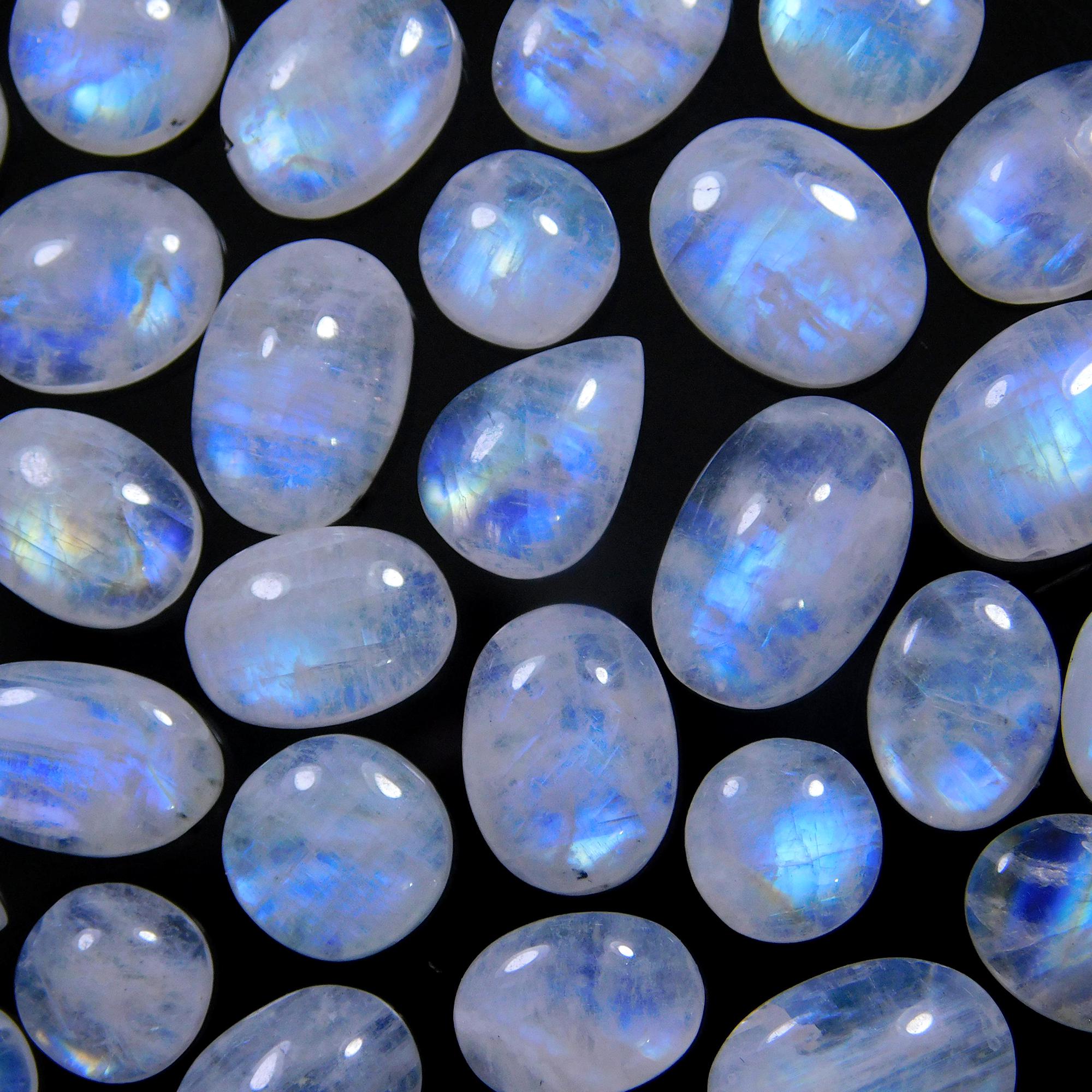 33 Pcs 110 Cts Natural Rainbow Moonstone Gemstone Cabochon Lot 7x7-12x8mmR-13989