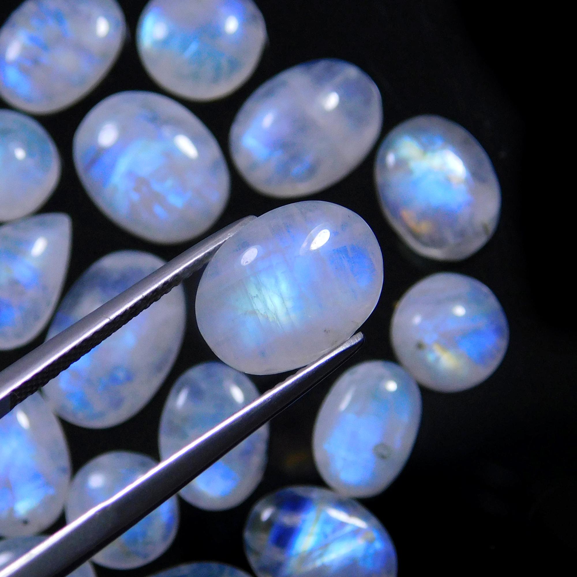 33 Pcs 110 Cts Natural Rainbow Moonstone Gemstone Cabochon Lot 7x7-12x8mmR-13989